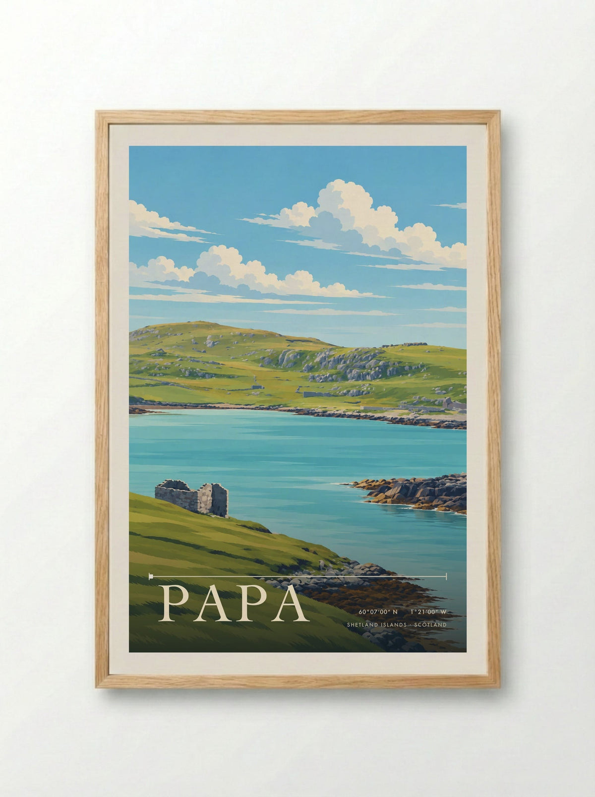 Papa, Shetland Islands | Travel Poster - Framed Print Wood