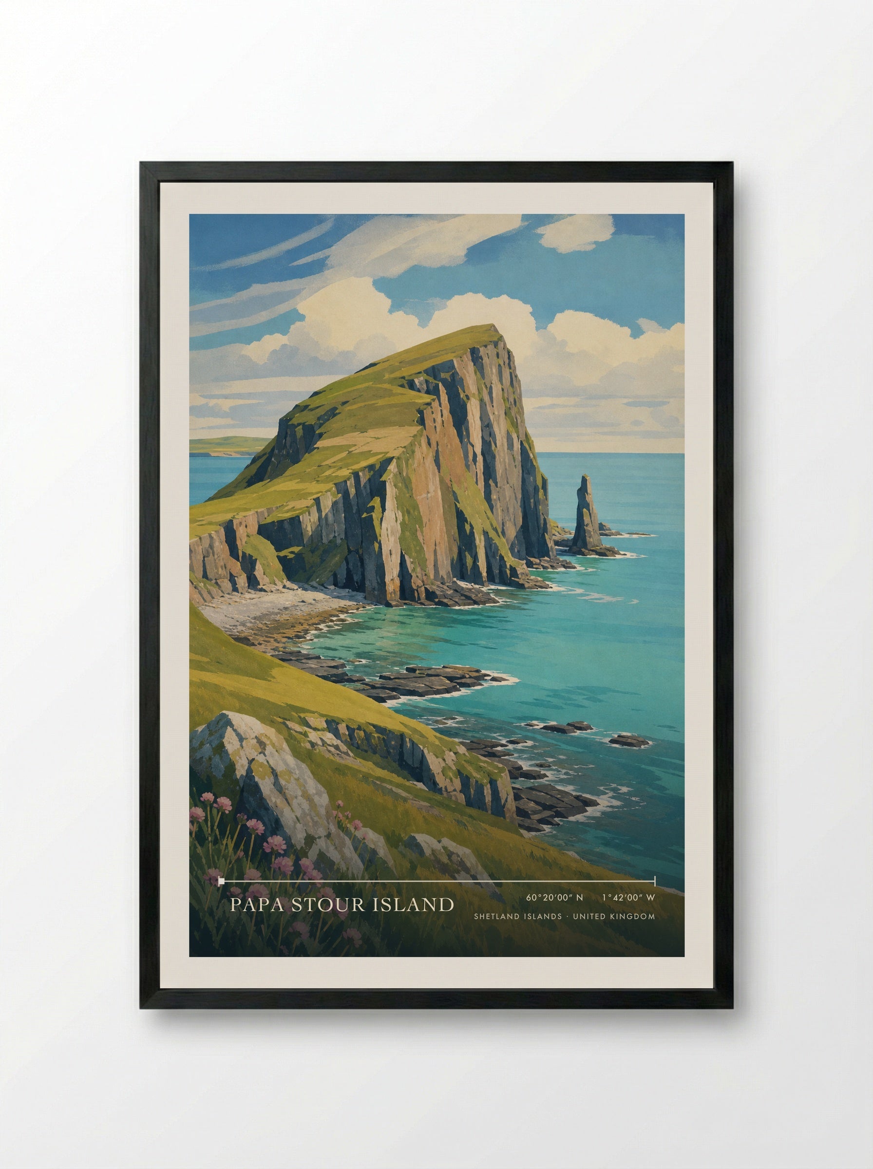 Papa Stour Island Shetland Islands United Kingdom Travel Poster - Framed Print Black