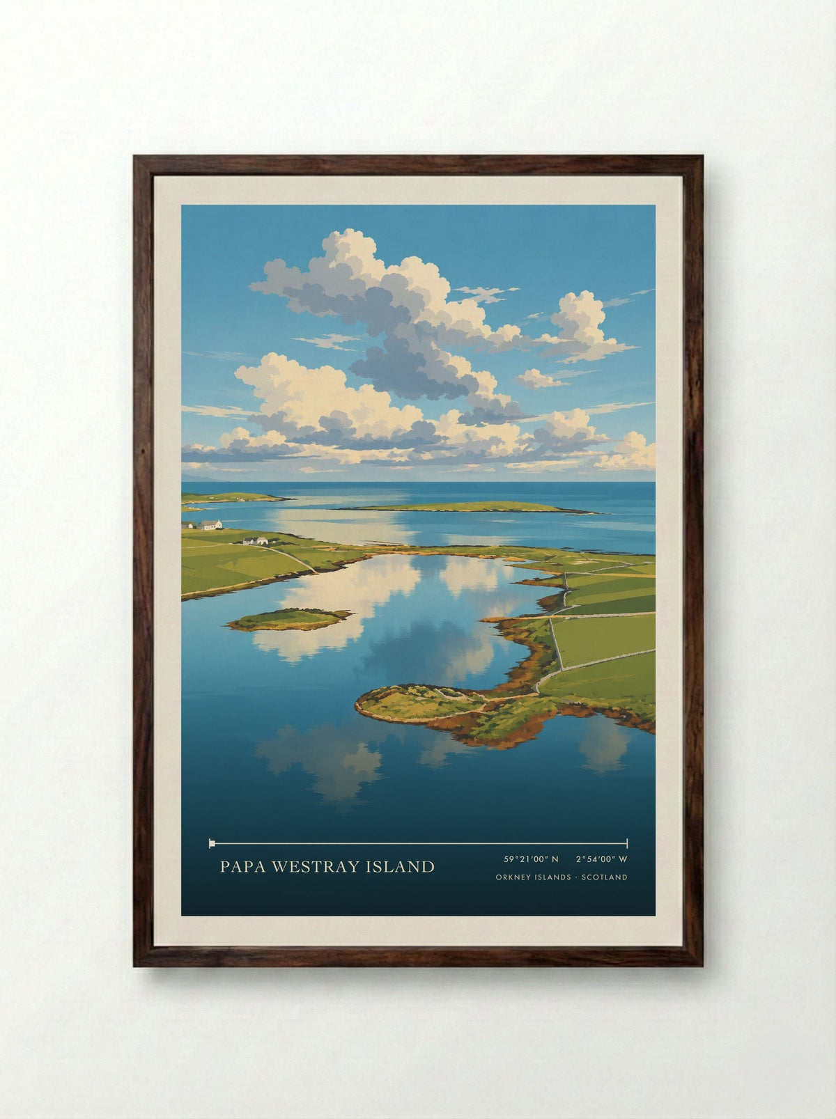 Papa Westray Island, Orkney Islands | Travel Poster - Framed Print Dark Wood