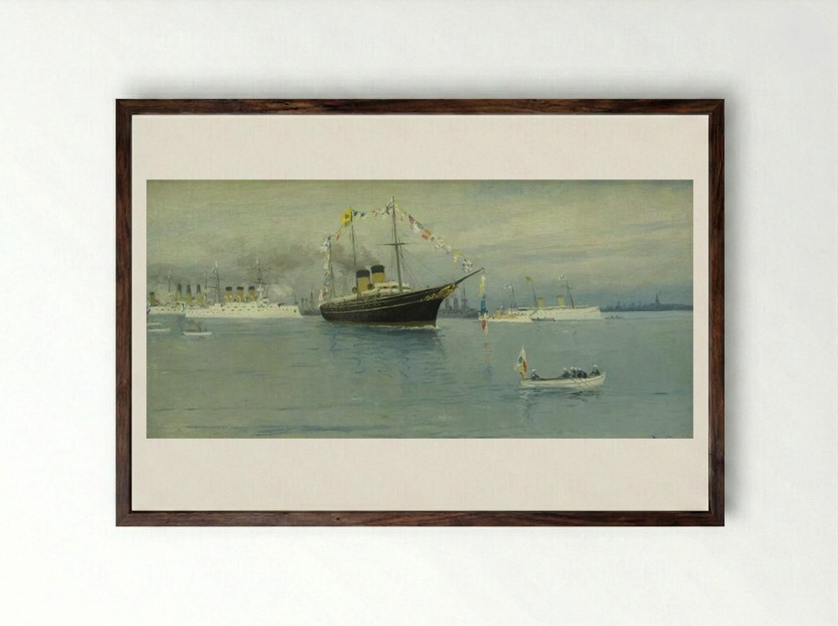 Parade of the Navy. Imperial yacht Standart. - Ivan Vladimirov - Framed Print Dark Wood