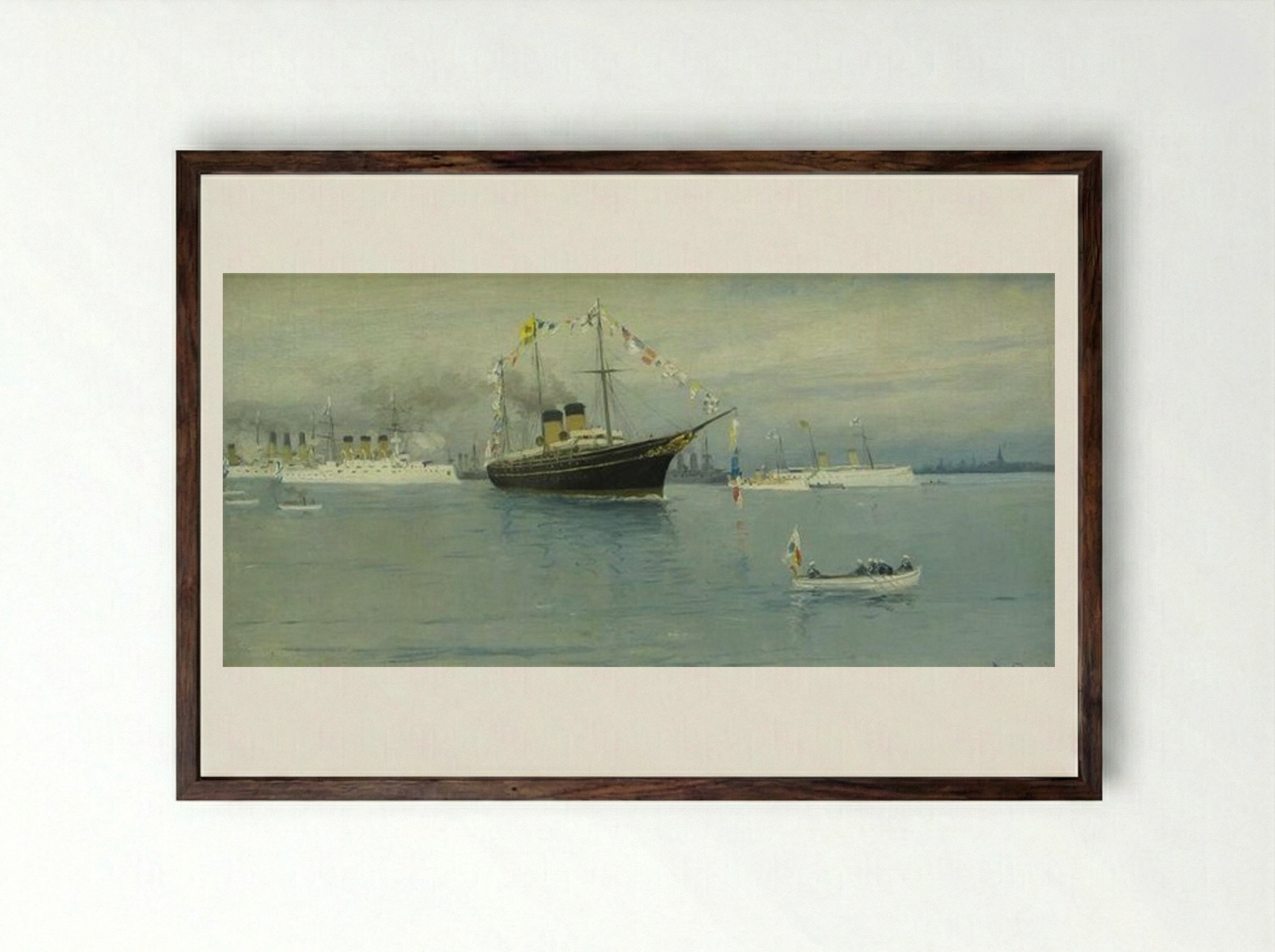 Parade of the Navy. Imperial yacht Standart. - Ivan Vladimirov - Framed Print Dark Wood