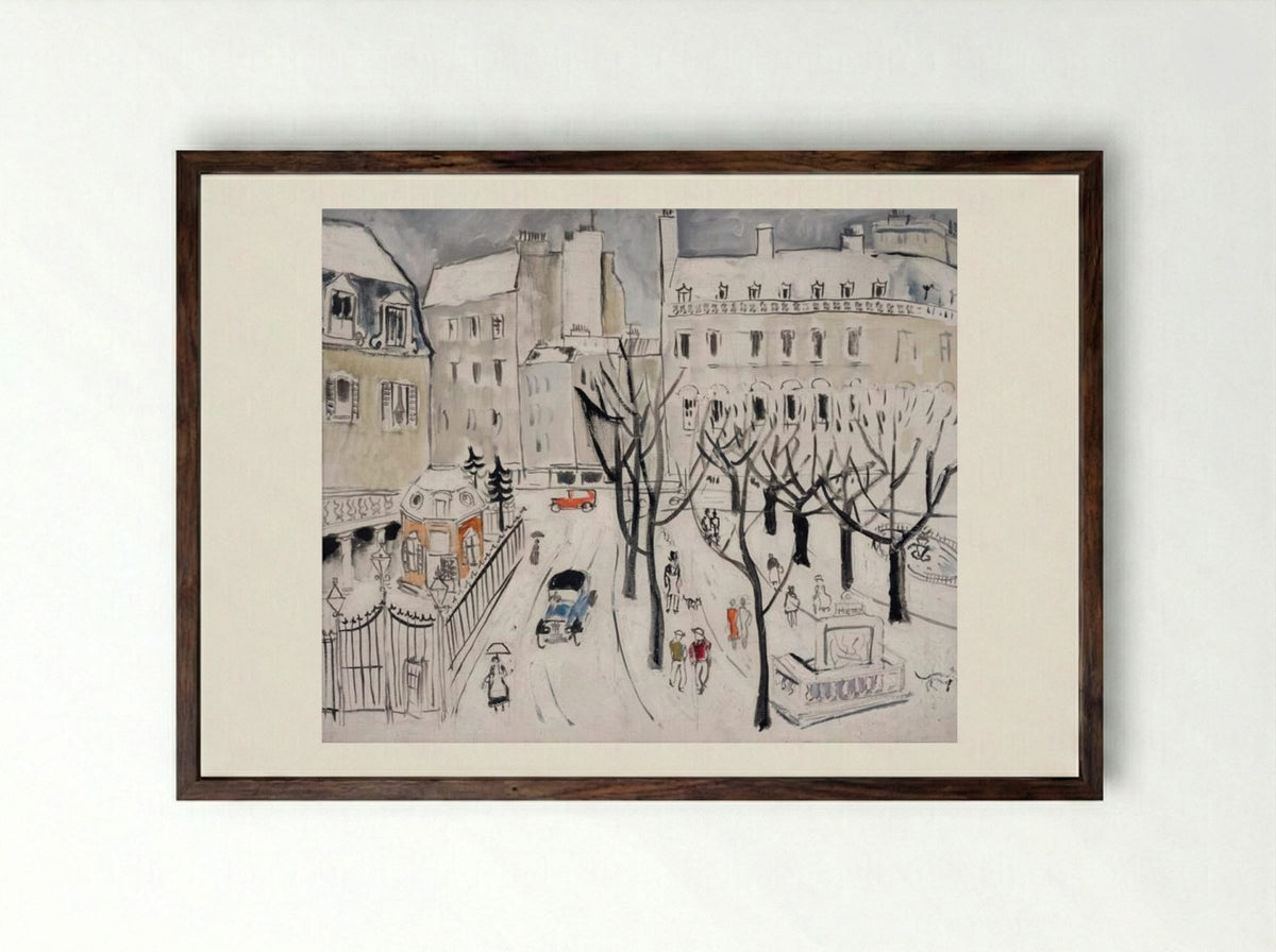 Paris Snow Scene - Christopher Wood - Framed Print Dark Wood