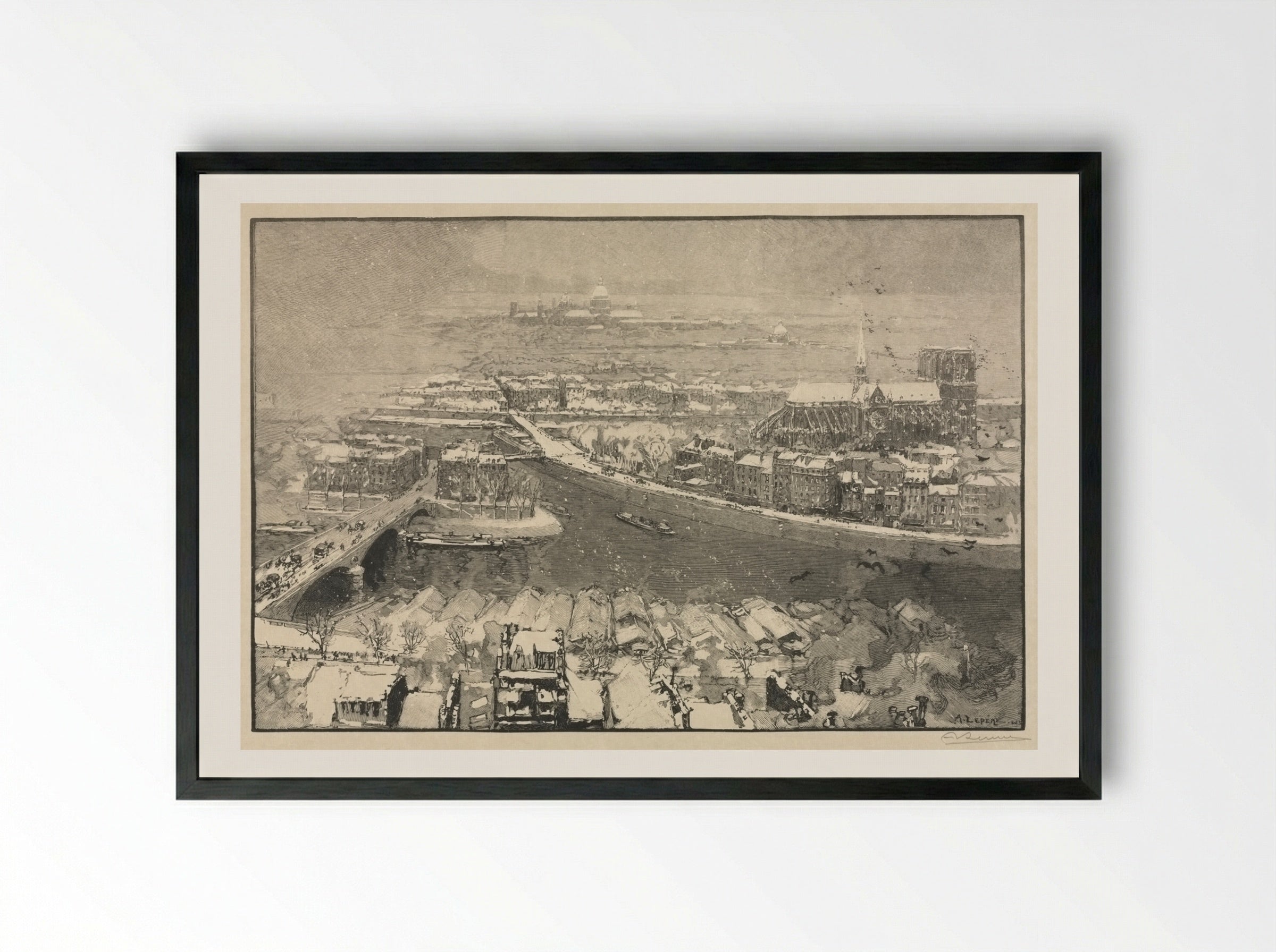 Paris under Snow - Auguste Louis Lepère - Framed Print Black