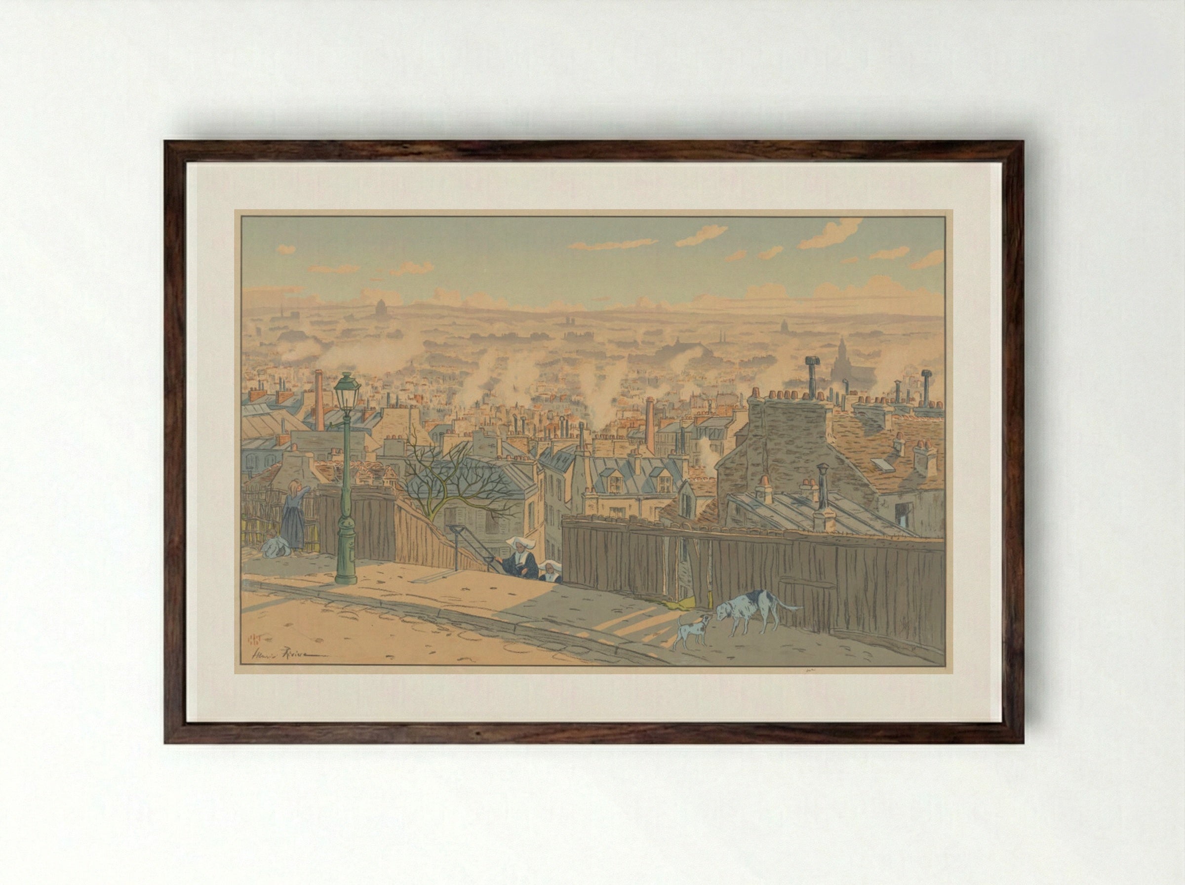 Parisian Landscapes: Paris seen from Montmartre - Henri Rivière - Framed Print Dark Wood