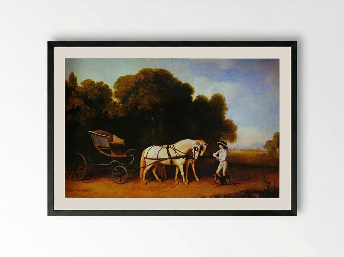 Park Phaeton with a Pair of Cream Ponies - George Stubbs - Framed Print Black