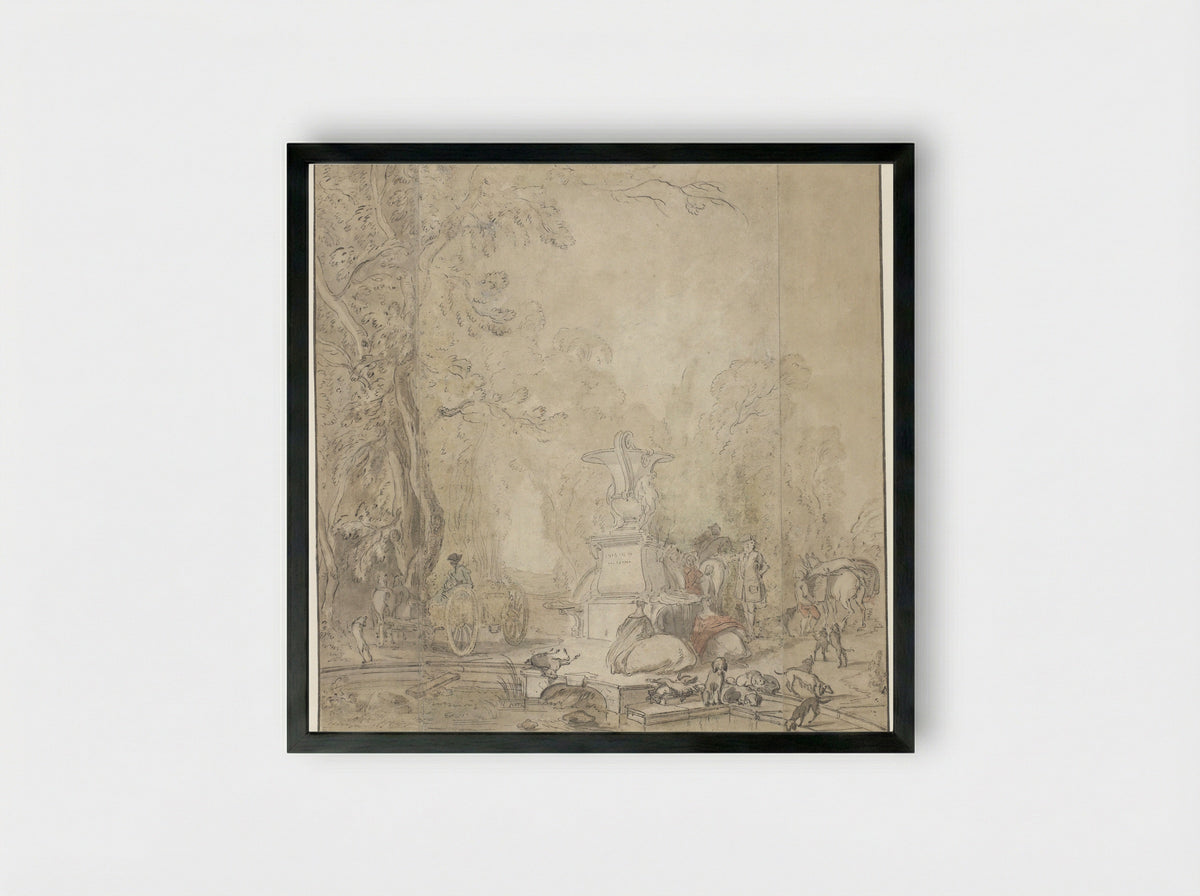 Park View with a Hunting Party - Jacques de Lajoue - Framed Print Black