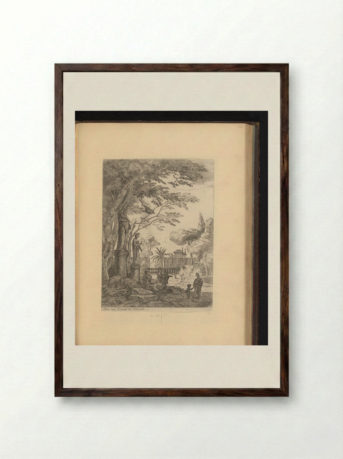 Park met twee beelden - Jan Frans van Bloemen - Framed Print Dark Wood