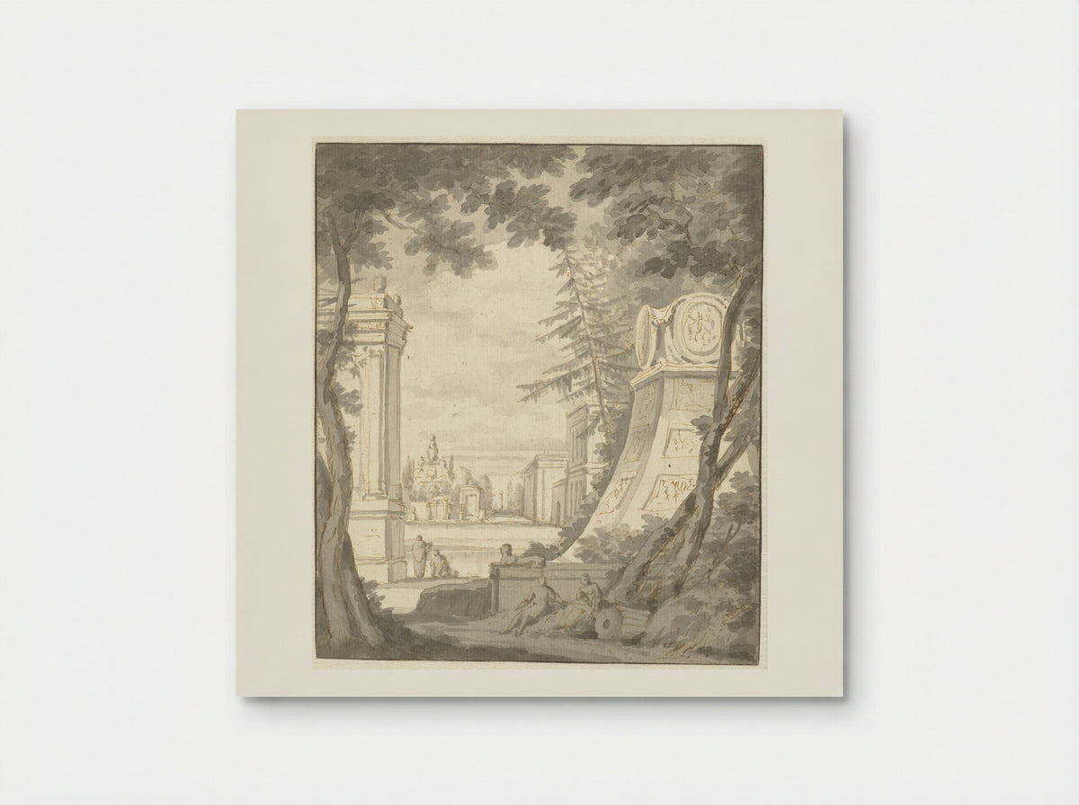 Parklandschap met monumenten en classicistische architectuur - Frederik de Moucheron - Poster
