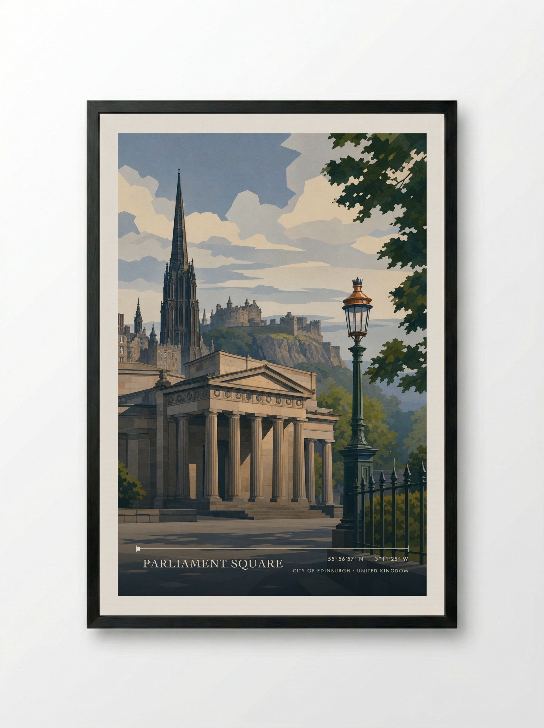 Parliament Square City of Edinburgh United Kingdom Travel Poster - Framed Print Black