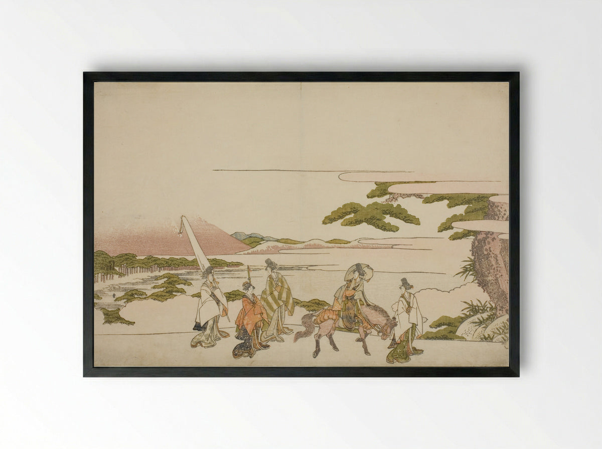 Parody of Ariwara no Narihira's Eastern Journey - Katsushika Hokusai - Framed Print Black