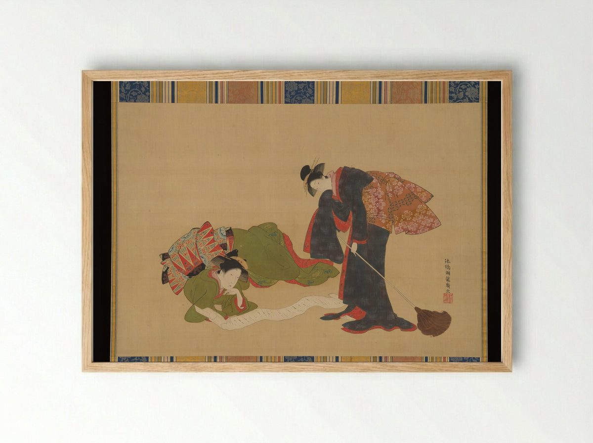 Parody of Hanshan and Shide (Kanzan and Jittoku) - Isoda Koryūsai - Framed Print Wood