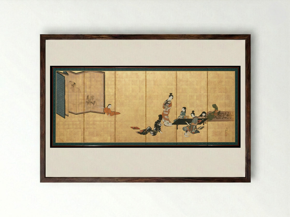Parody of the Four Accomplishments - Shibata Zeshin - Framed Print Dark Wood