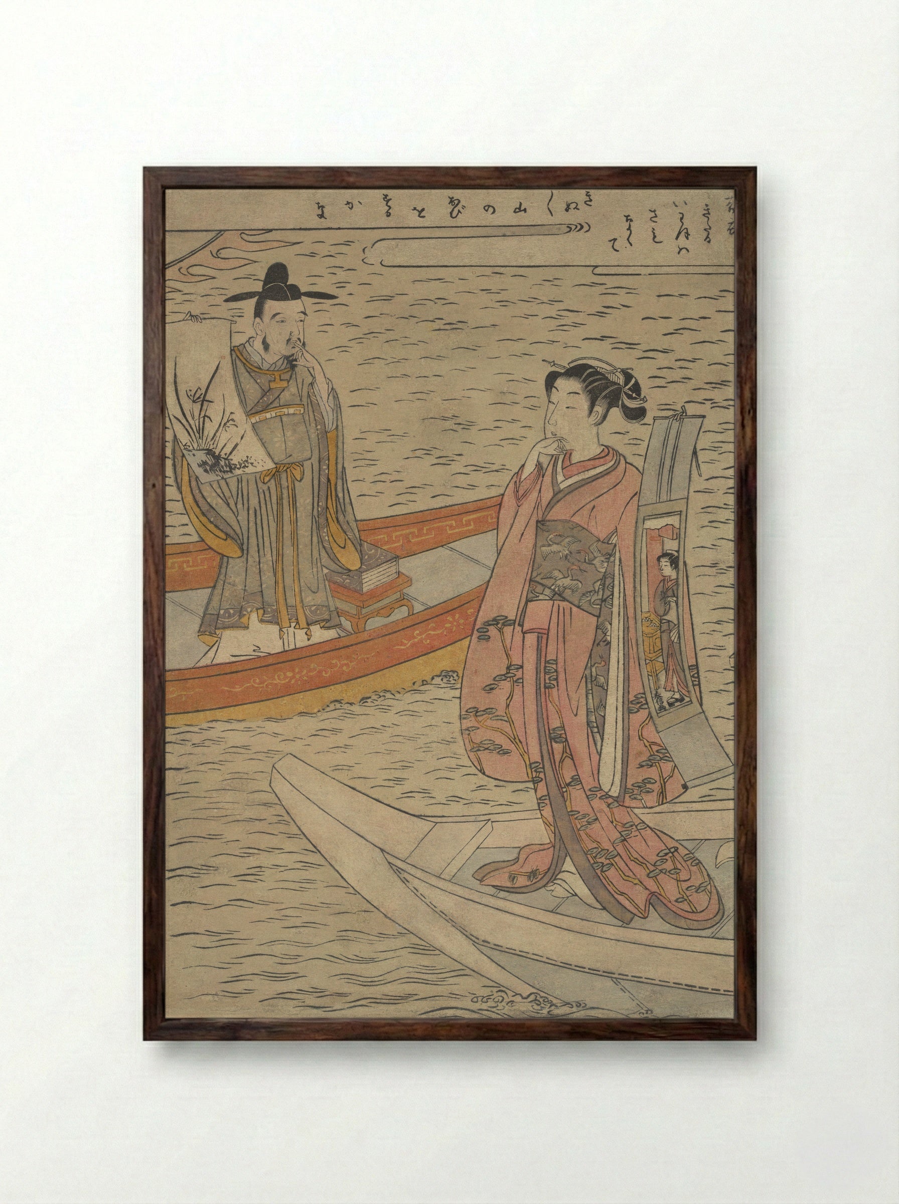 Parody of the Noh Play Hakurakuten - Suzuki Harunobu - Framed Print Dark Wood