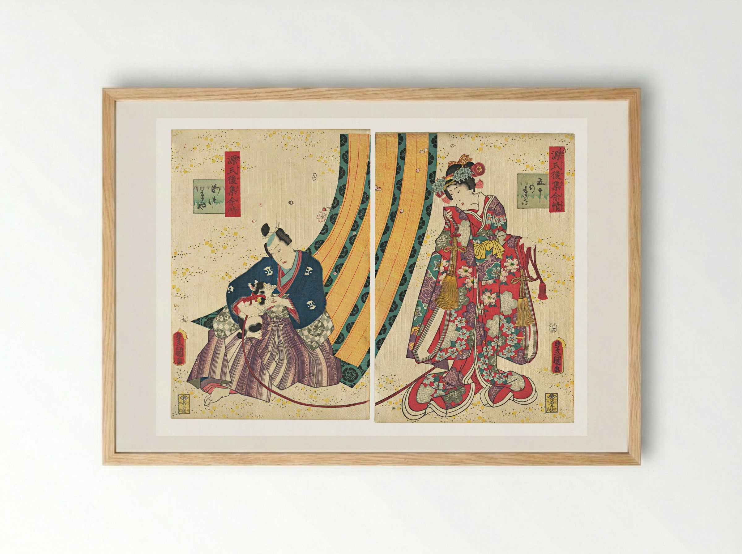 Parody of the Third Princess and Kashiwagi: Chapter 50: A Hut in the Eastern Provinces - Utagawa Kunisada - Framed Print Wood