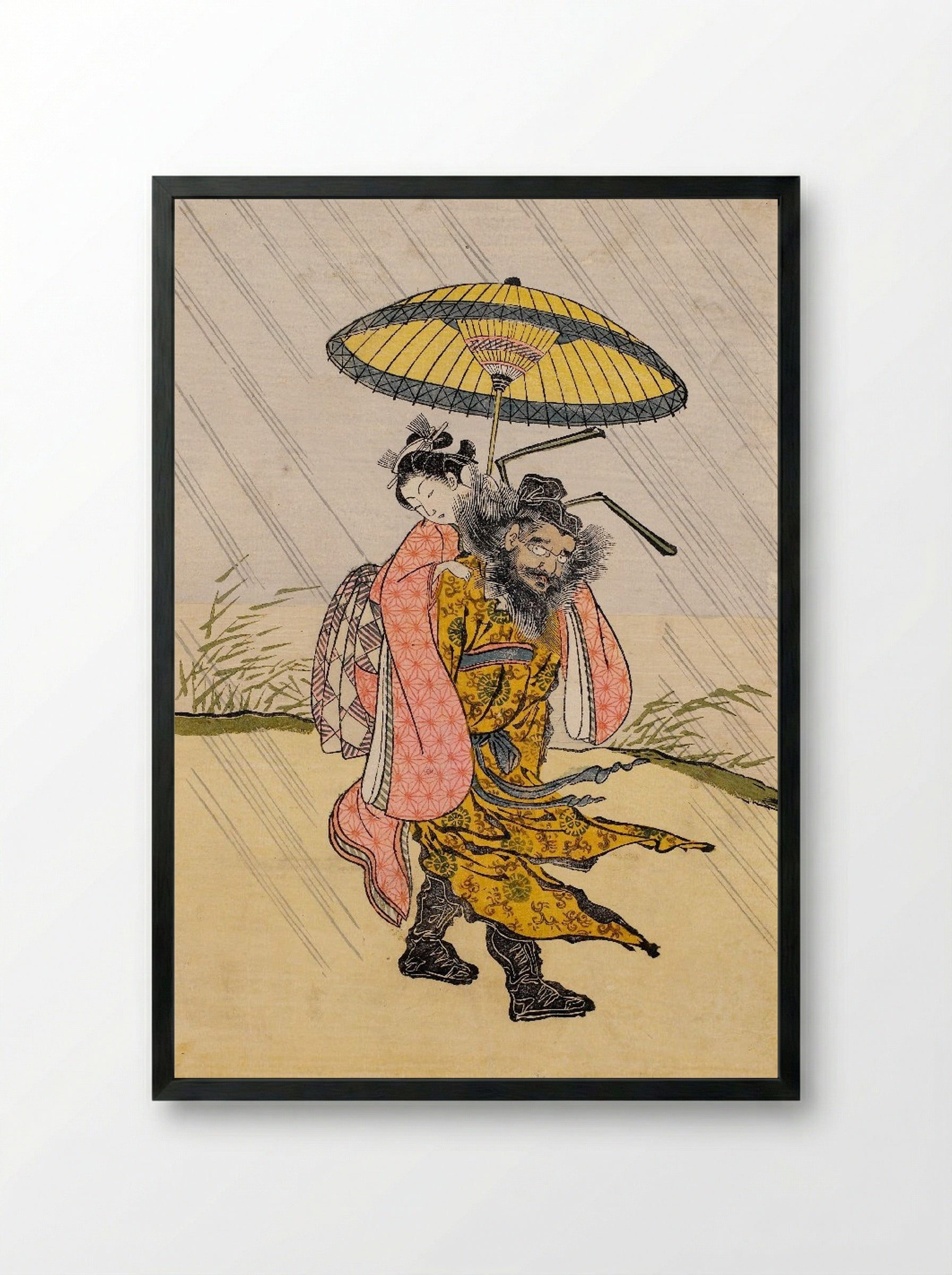 Parody with Young Girl as a Daoist Immortal Handaka Sonja Conjuring a Dragon from a Bowl - Suzuki Harunobu - Framed Print Black