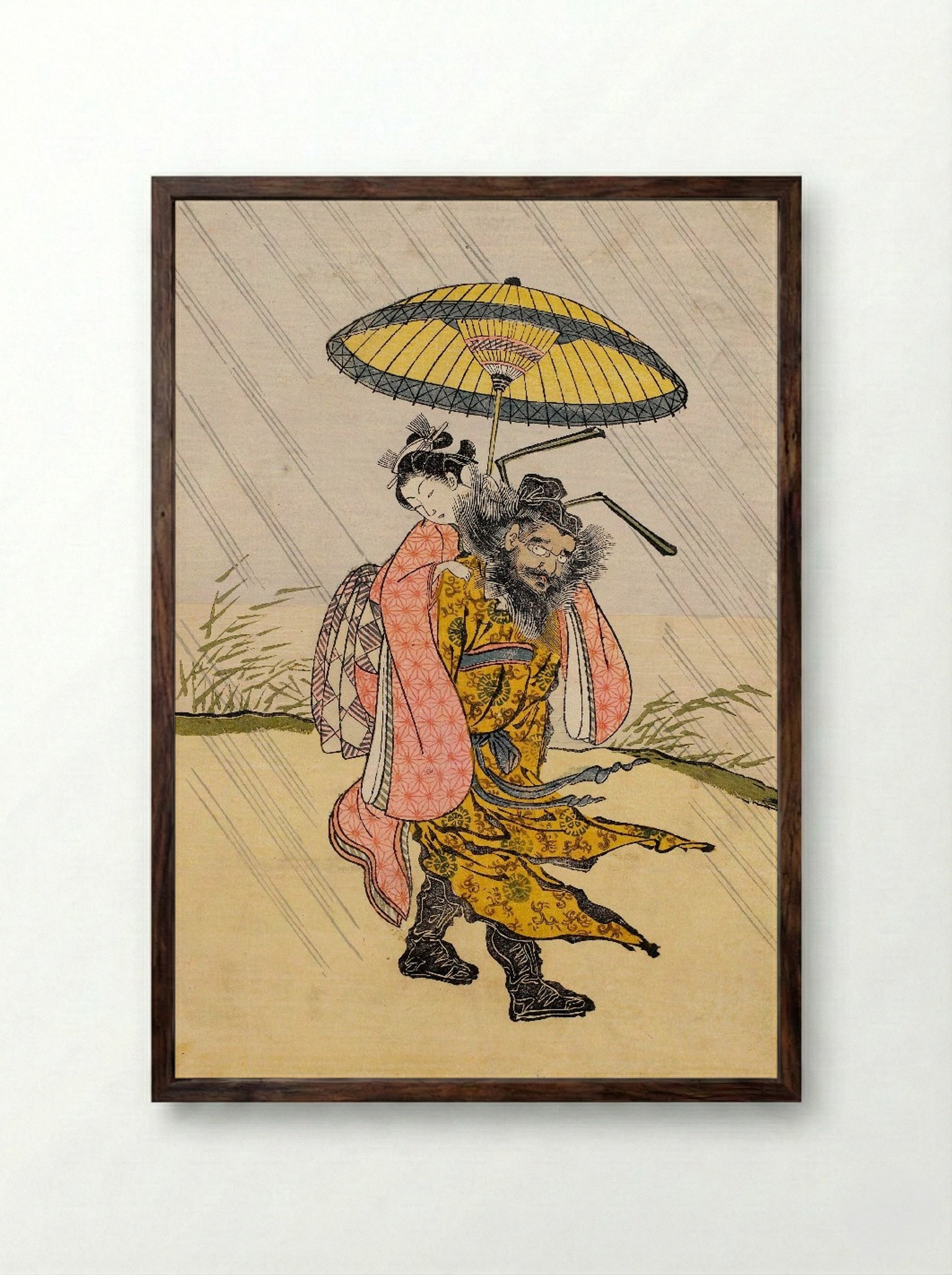 Parody with Young Girl as a Daoist Immortal Handaka Sonja Conjuring a Dragon from a Bowl - Suzuki Harunobu - Framed Print Dark Wood