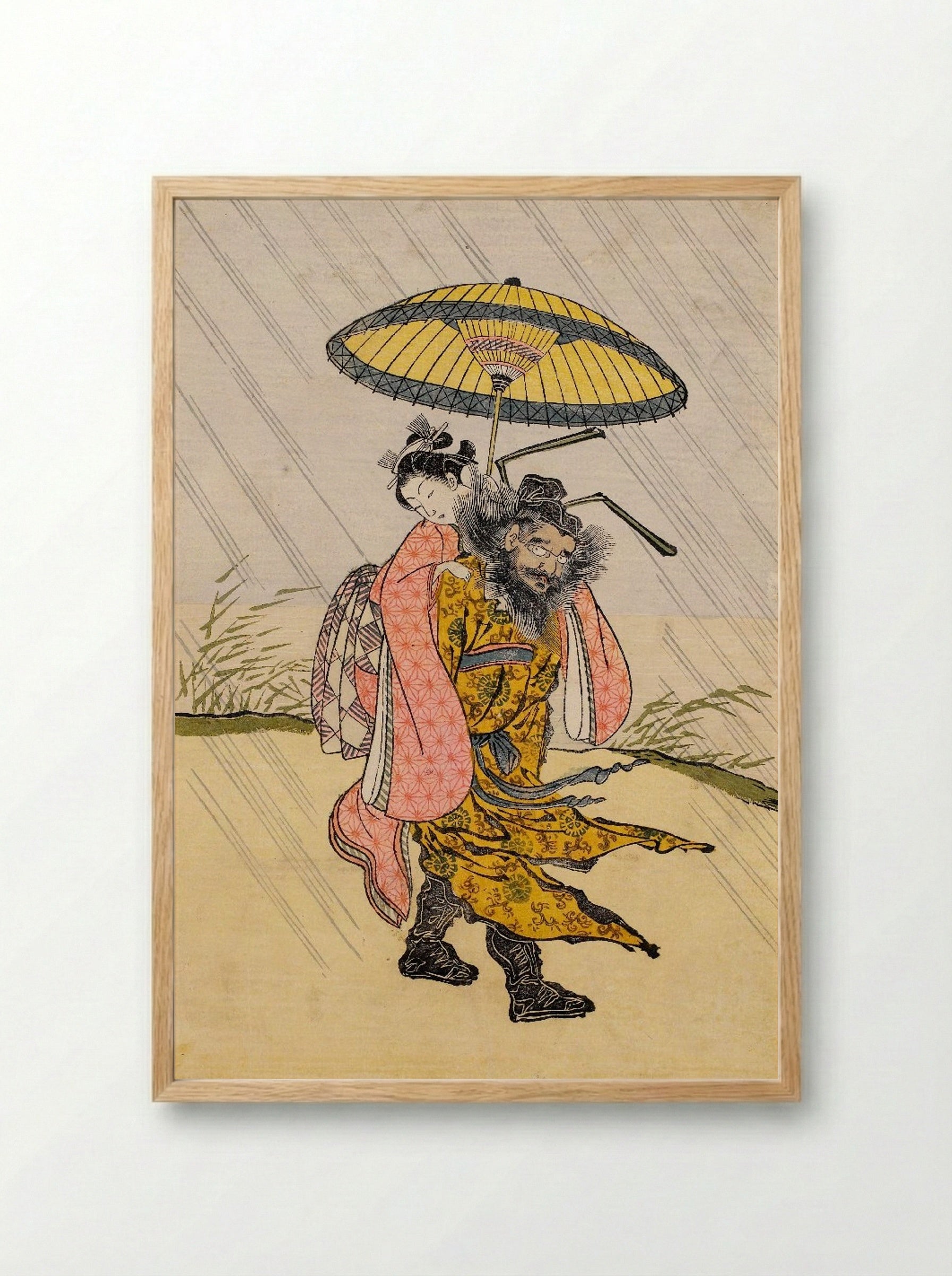 Parody with Young Girl as a Daoist Immortal Handaka Sonja Conjuring a Dragon from a Bowl - Suzuki Harunobu - Framed Print Wood