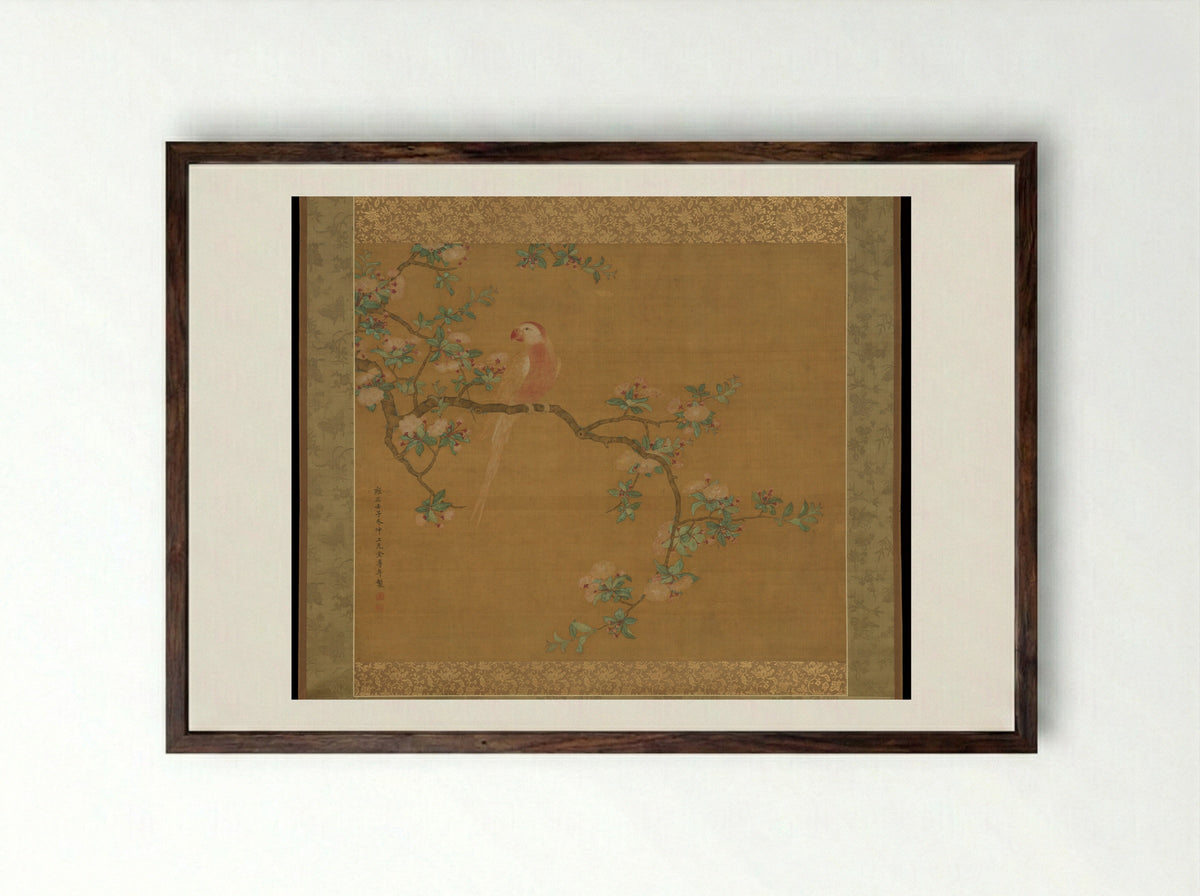 Parrot on a Pear Branch - Jin Zunnian - Framed Print Dark Wood