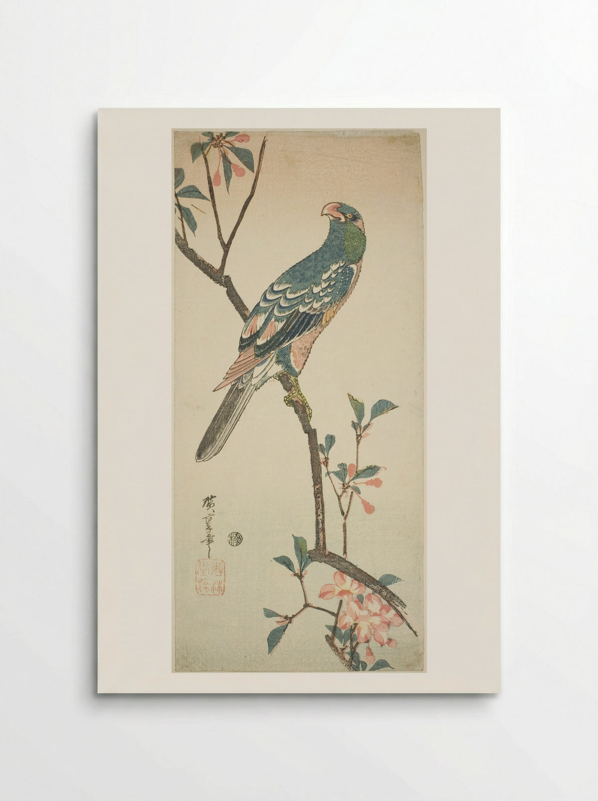 Parrot on a blossoming branch - Utagawa Hiroshige - Poster