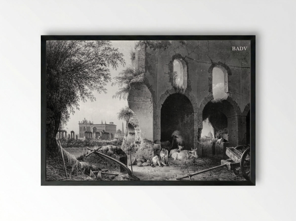 Part of the Vault of the Temple of Minerva Medica in Rome - Josephus Augustus Knip - Framed Print Black