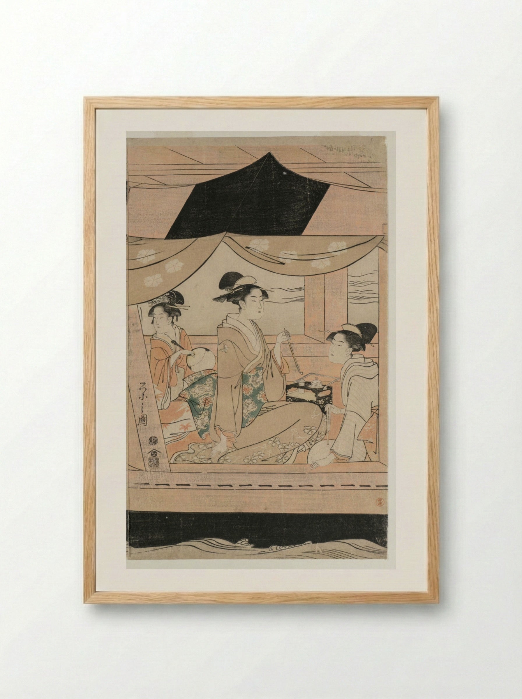 Party on the Pleasure Boat Kawaichimaru - Chōbunsai Eishi - Framed Print Wood