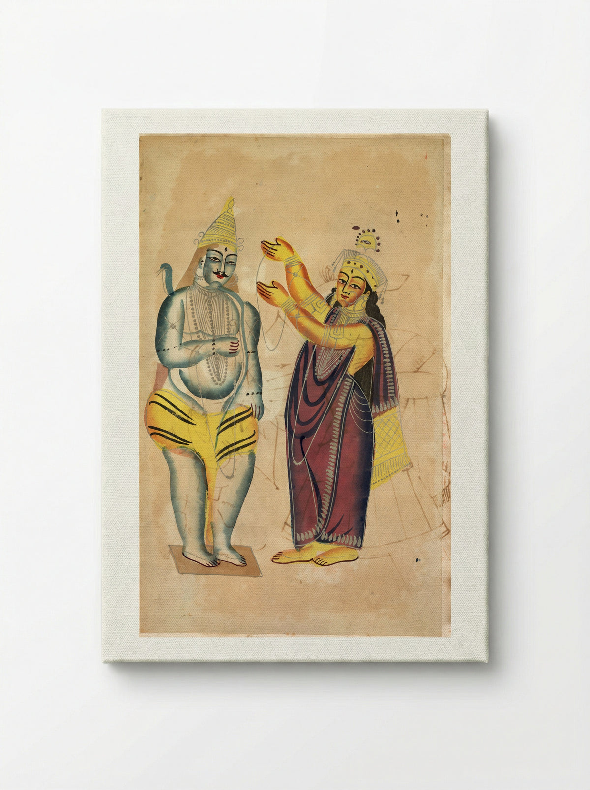 Parvati Placing a Wedding Garland on Shiva - Kalighat School - Canvas