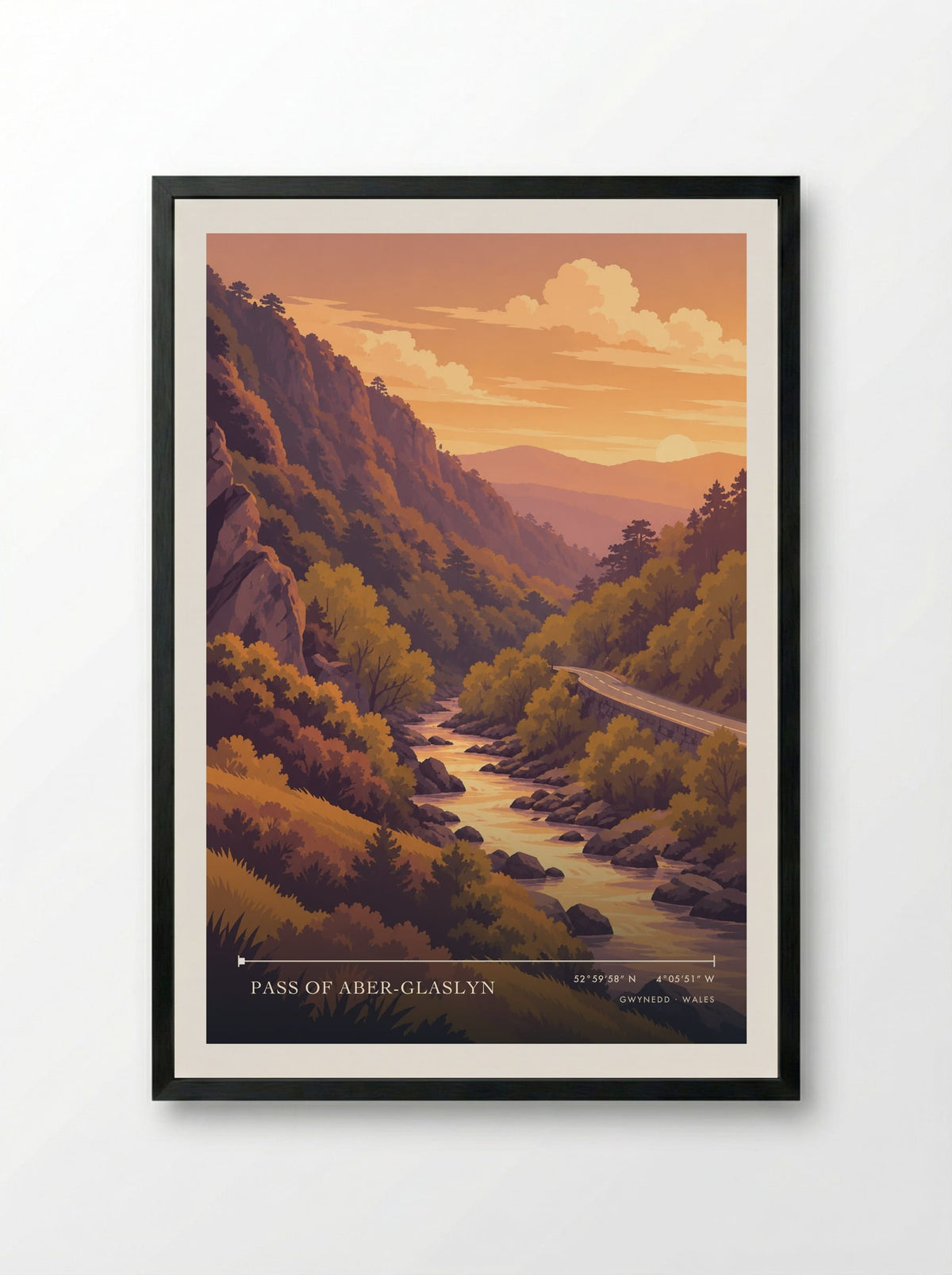 Pass of Aber-Glaslyn, Gwynedd | Travel Poster - Framed Print Black