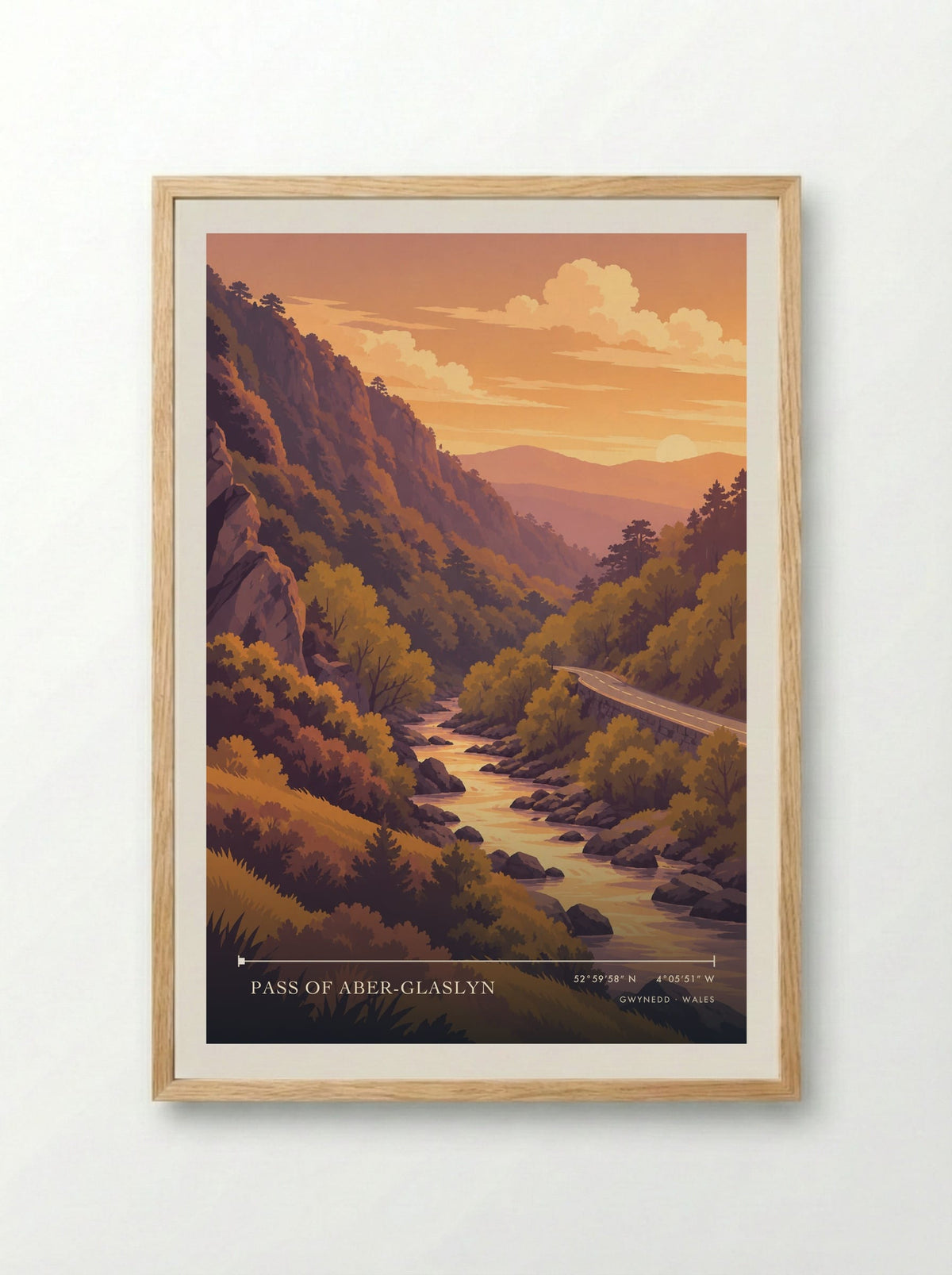 Pass of Aber-Glaslyn, Gwynedd | Travel Poster - Framed Print Wood