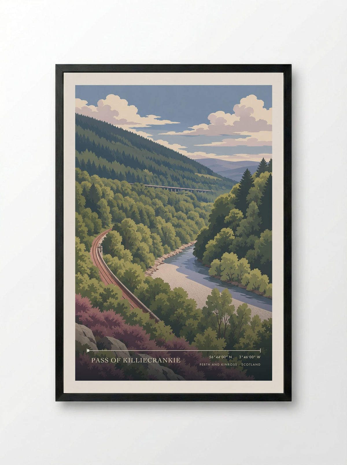 Pass of Killiecrankie, Perth and Kinross | Travel Poster - Framed Print Black
