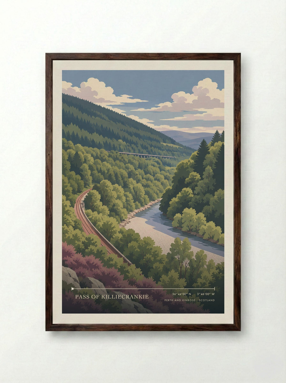 Pass of Killiecrankie, Perth and Kinross | Travel Poster - Framed Print Dark Wood