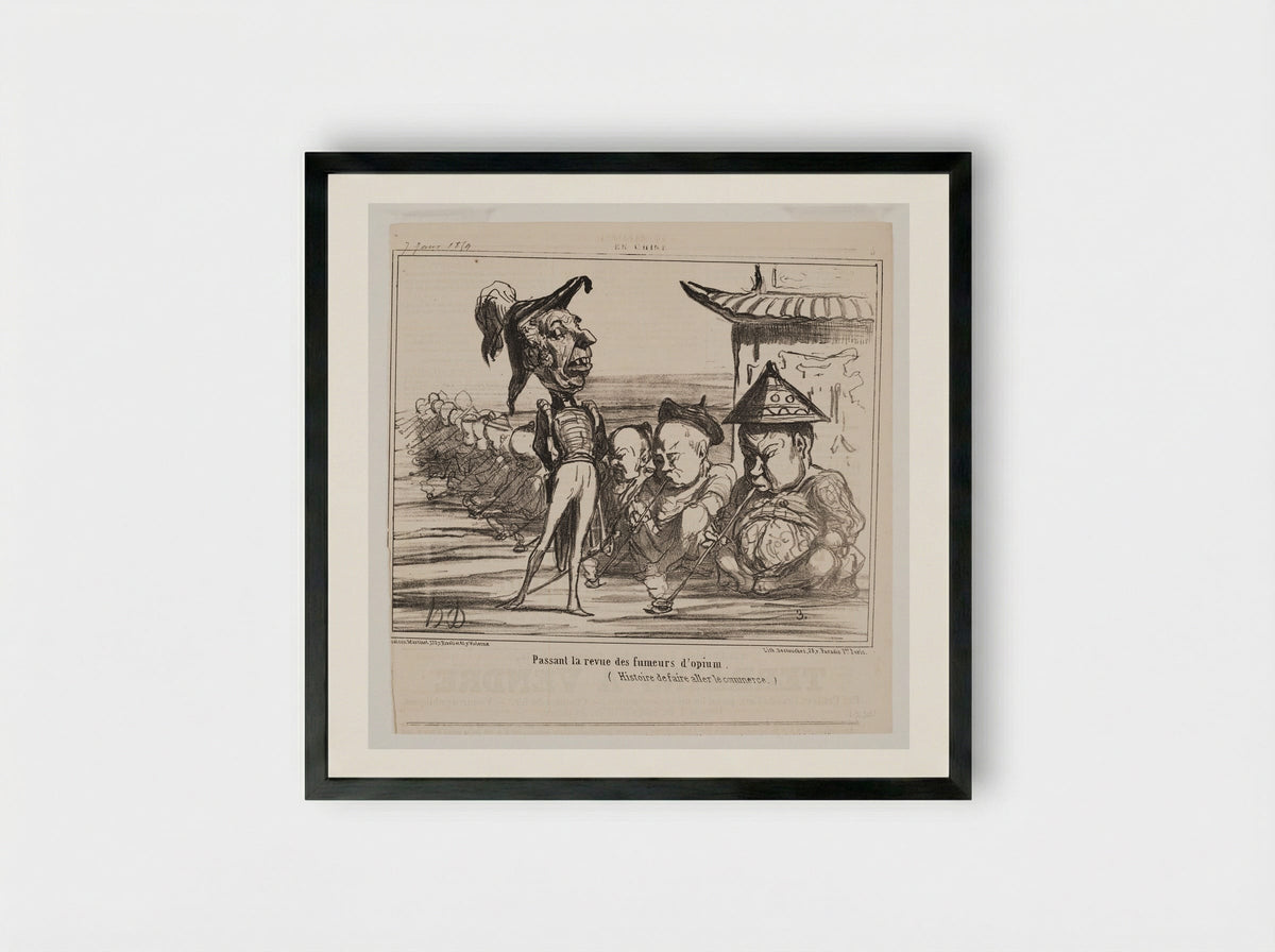 Passant la revue des fumeurs d'opium - Honoré-Victorin Daumier - Framed Print Black