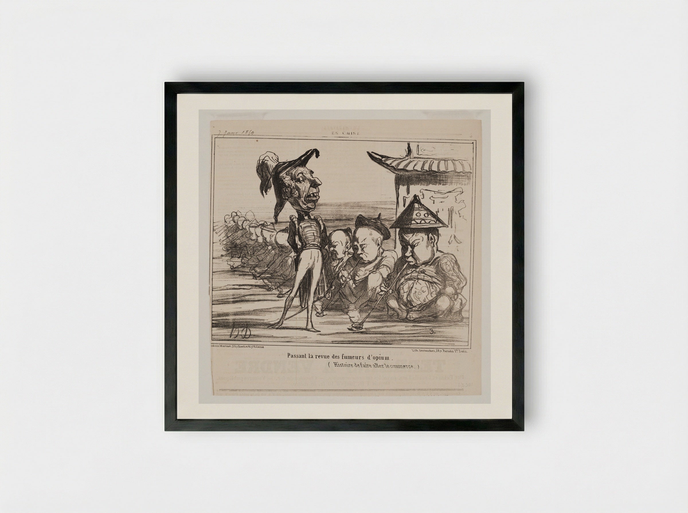 Passant la revue des fumeurs d'opium - Honoré-Victorin Daumier - Framed Print Black