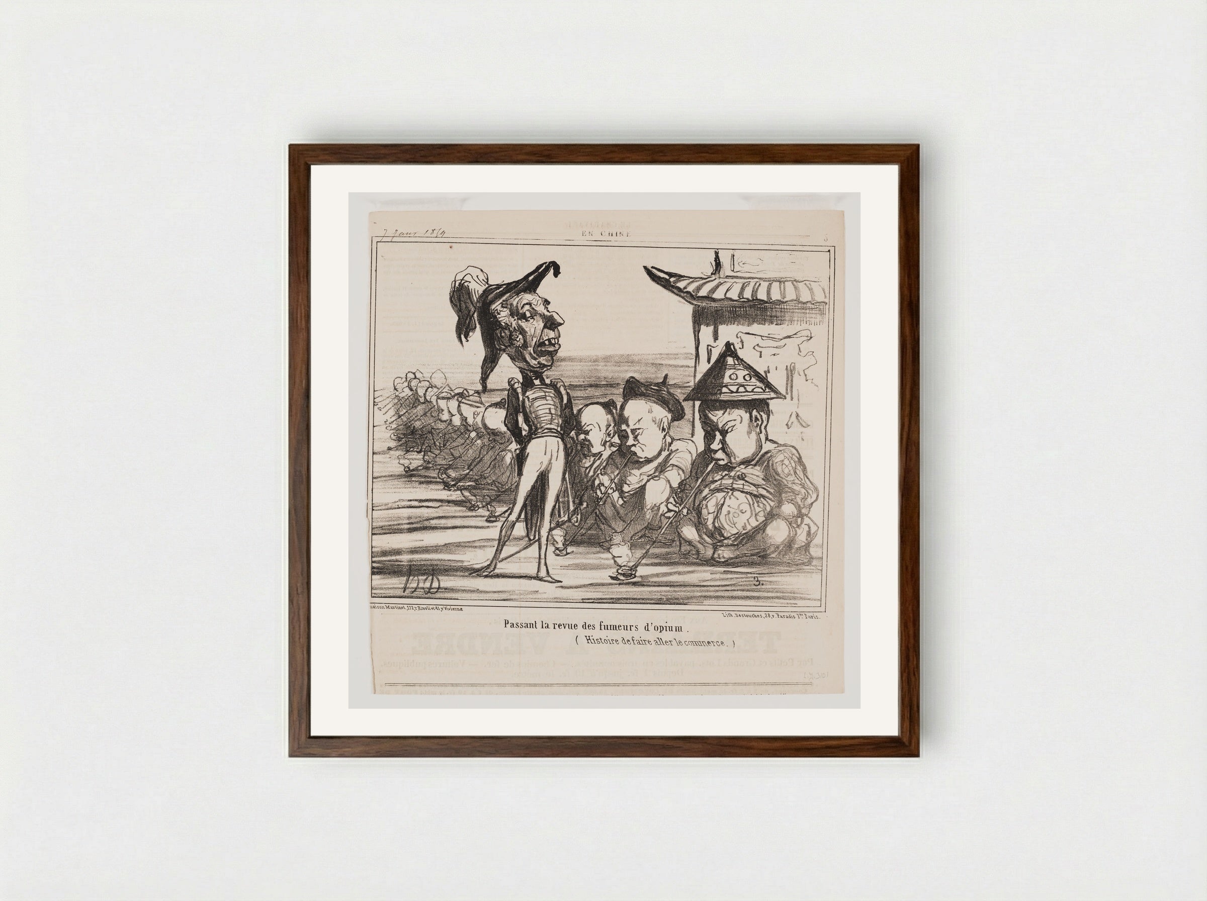 Passant la revue des fumeurs d'opium - Honoré-Victorin Daumier - Framed Print Dark Wood