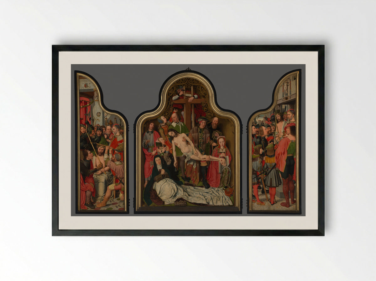 Passietriptiek (Passion Triptych) - Jan Jansz Mostaert - Framed Print Black