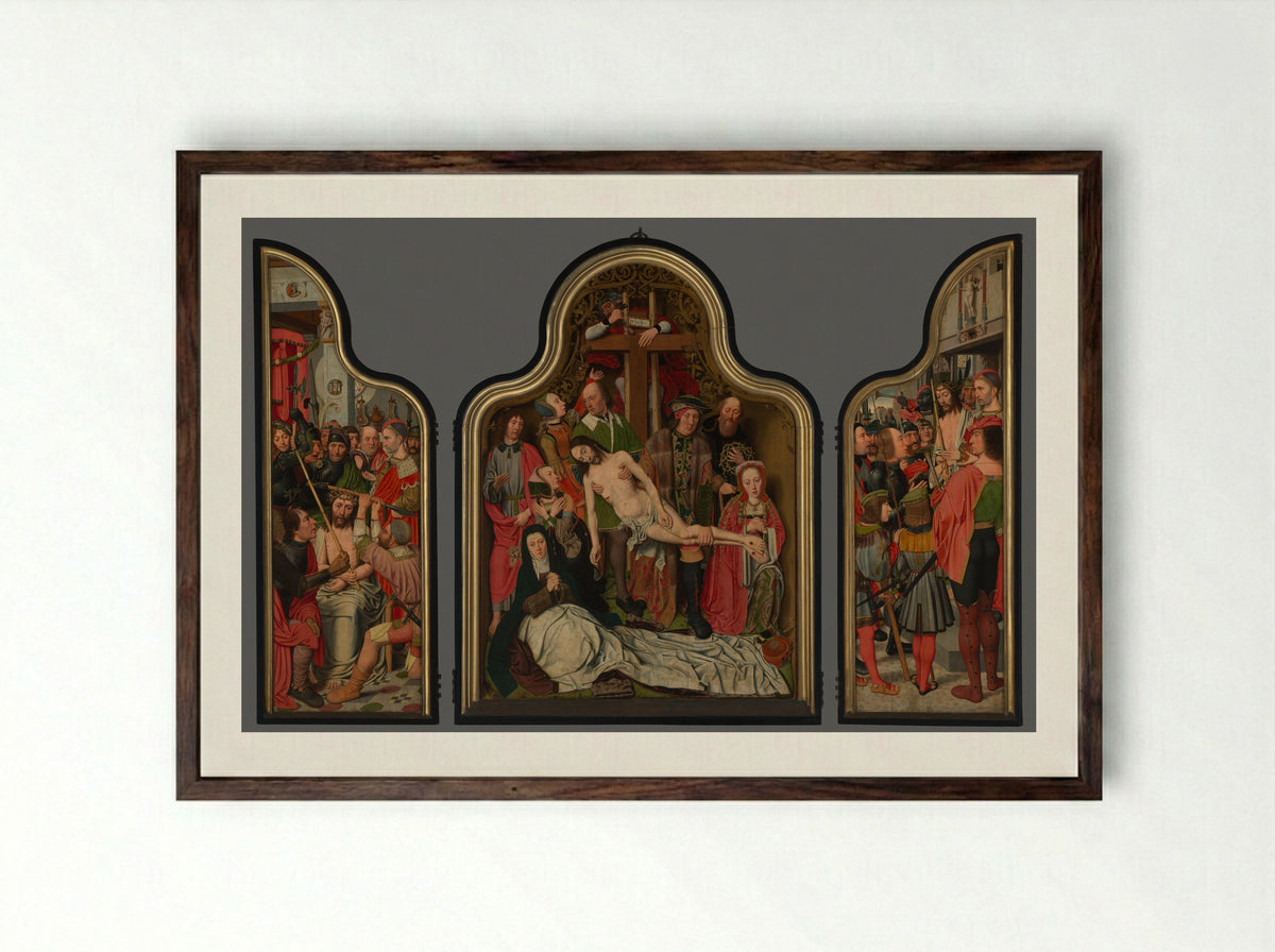 Passietriptiek (Passion Triptych) - Jan Jansz Mostaert - Framed Print Dark Wood