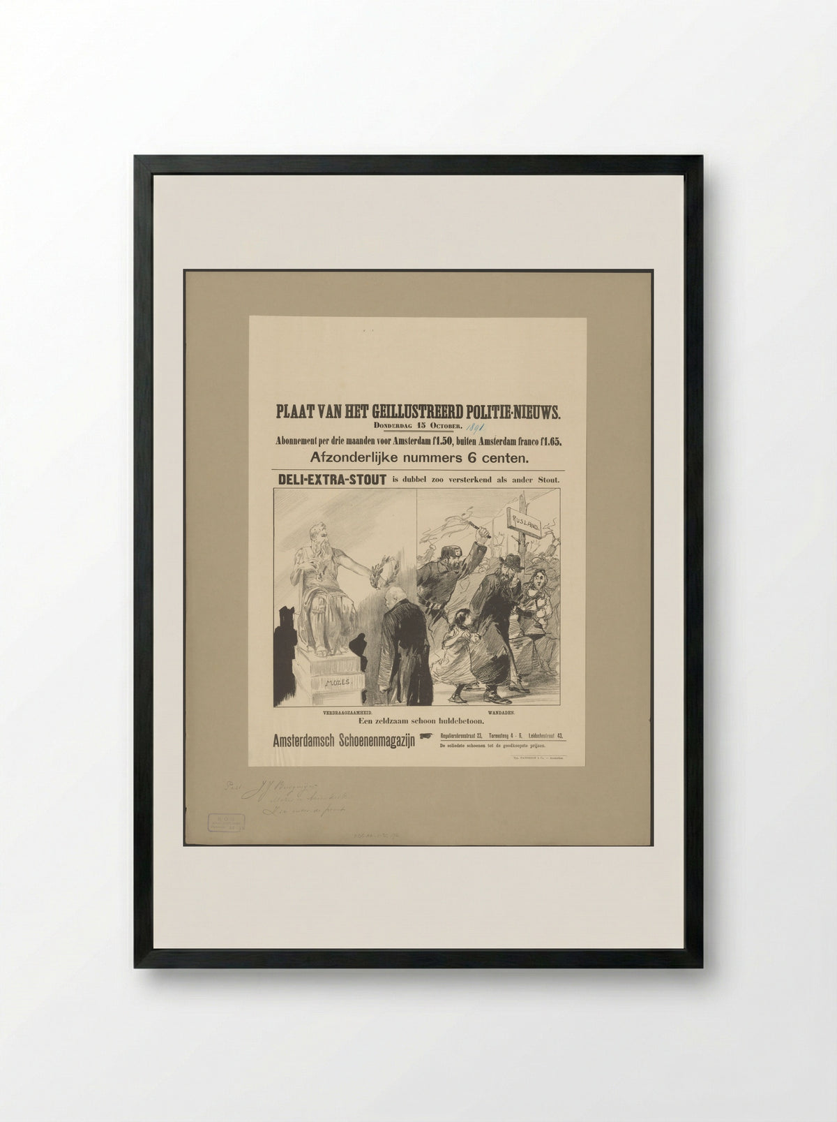 Pastoor Jacobus Joannes Burgmeijer ontvangt laurierkrans van Mozessculptuur; Russische joden op de vlucht - Anonymous - Framed Print Black