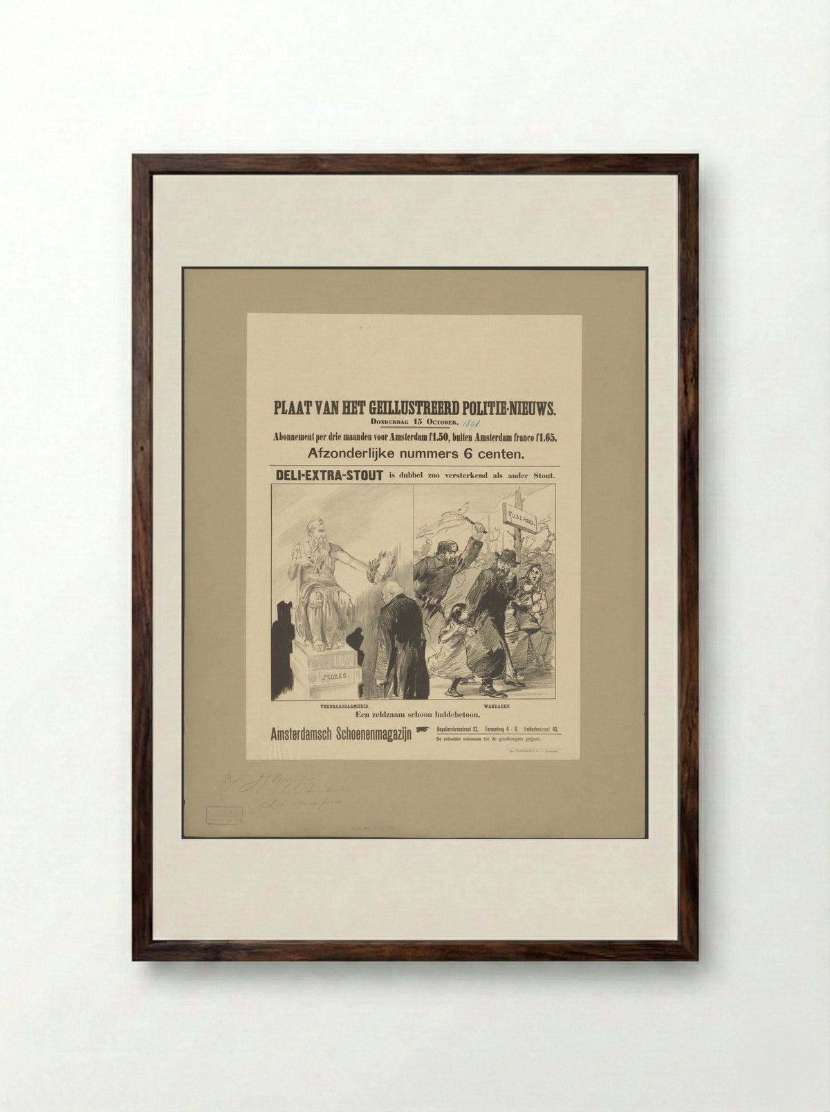 Pastoor Jacobus Joannes Burgmeijer ontvangt laurierkrans van Mozessculptuur; Russische joden op de vlucht - Anonymous - Framed Print Dark Wood