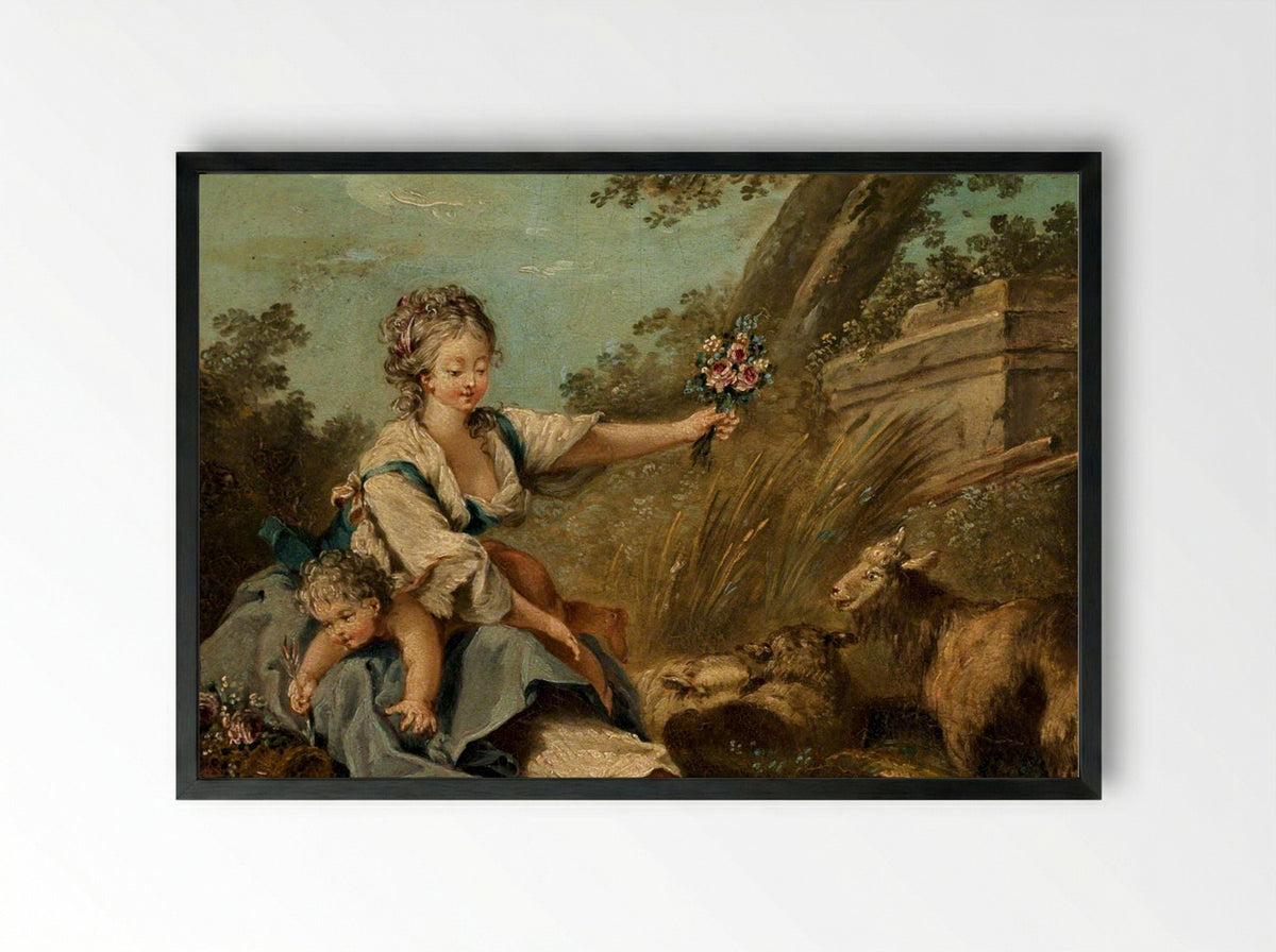 Pastoral Scene - Jean-Baptiste Huet - Framed Print Black