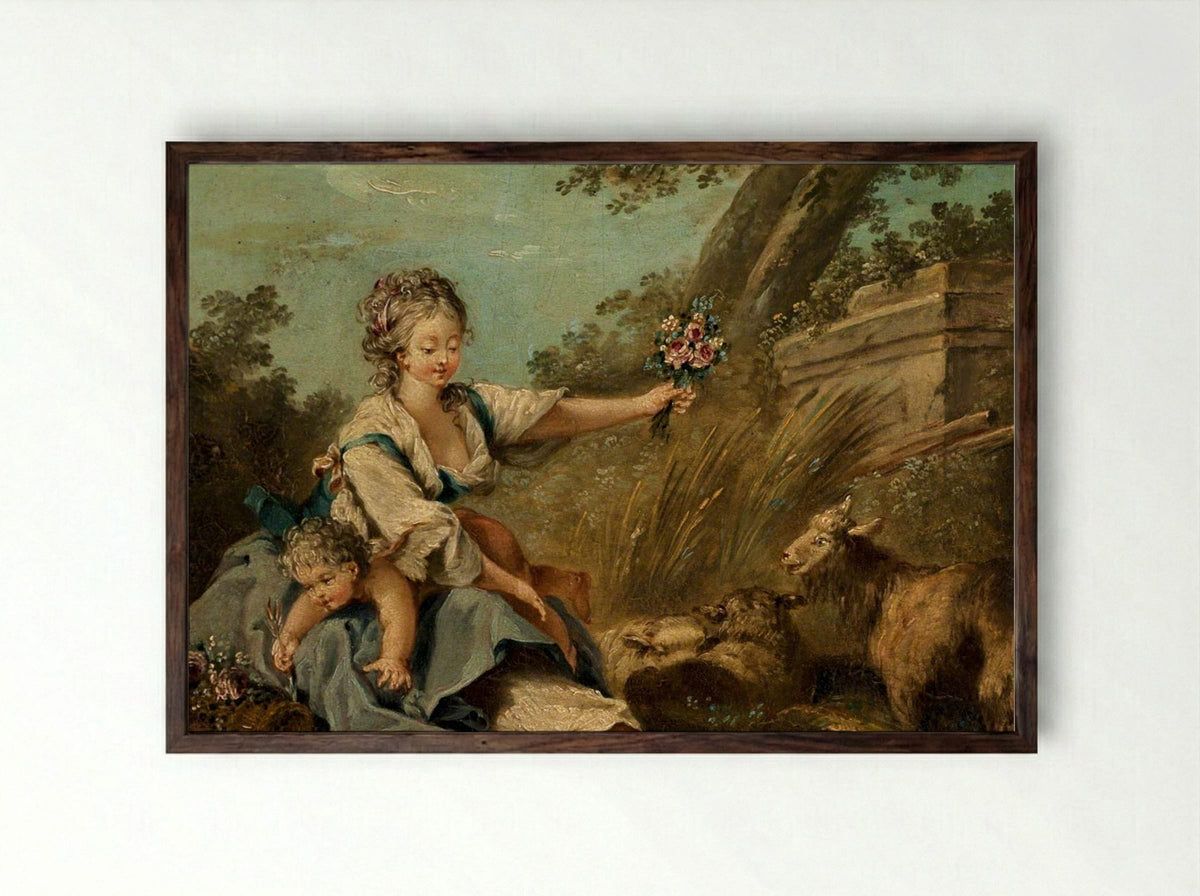 Pastoral Scene - Jean-Baptiste Huet - Framed Print Dark Wood