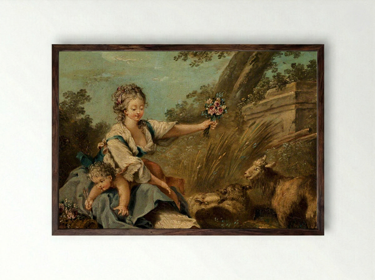Pastoral Scene - Jean-Baptiste Huet - Framed Print Dark Wood