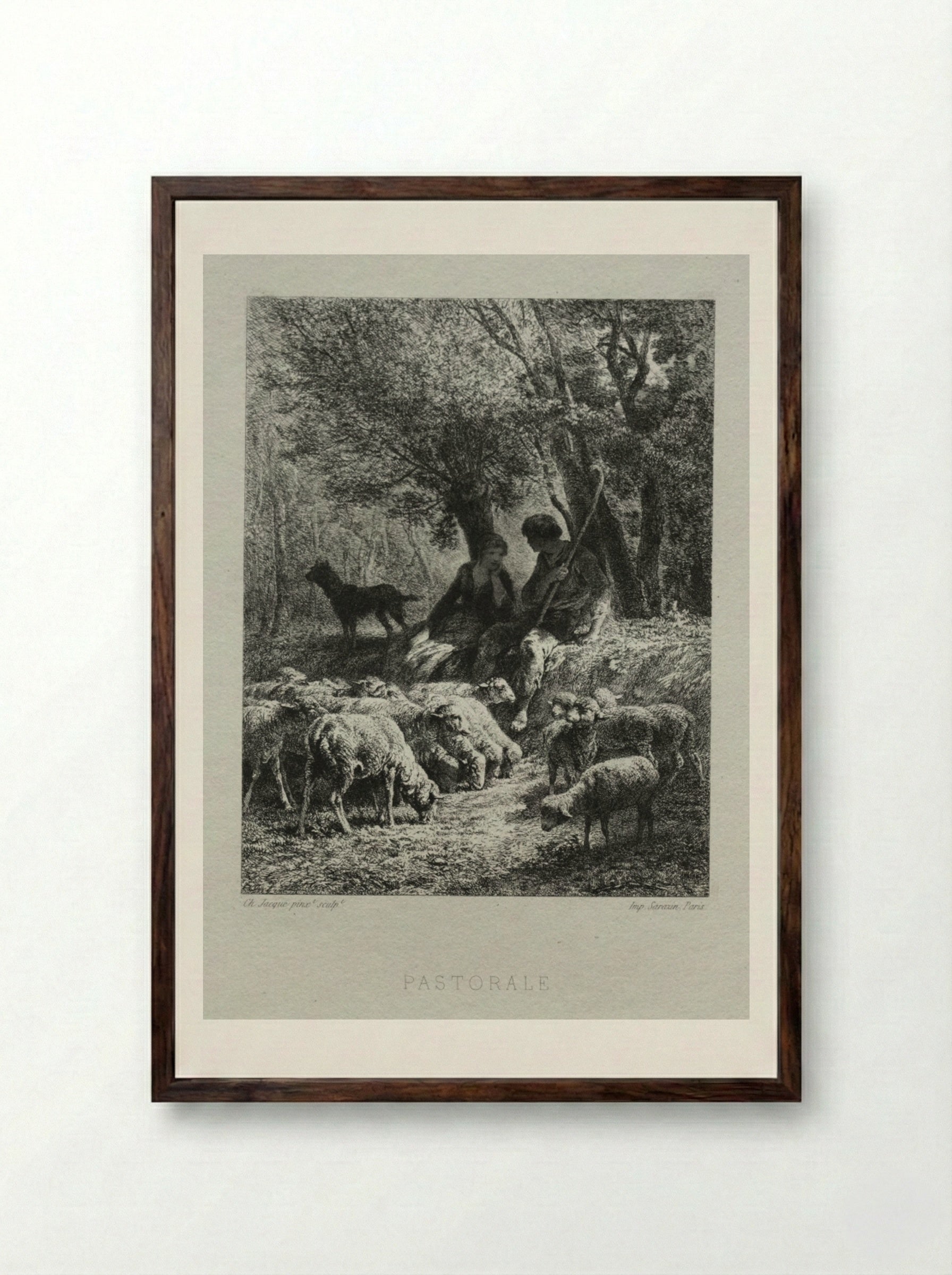 Pastorale - Charles-Émile Jacque - Framed Print Dark Wood