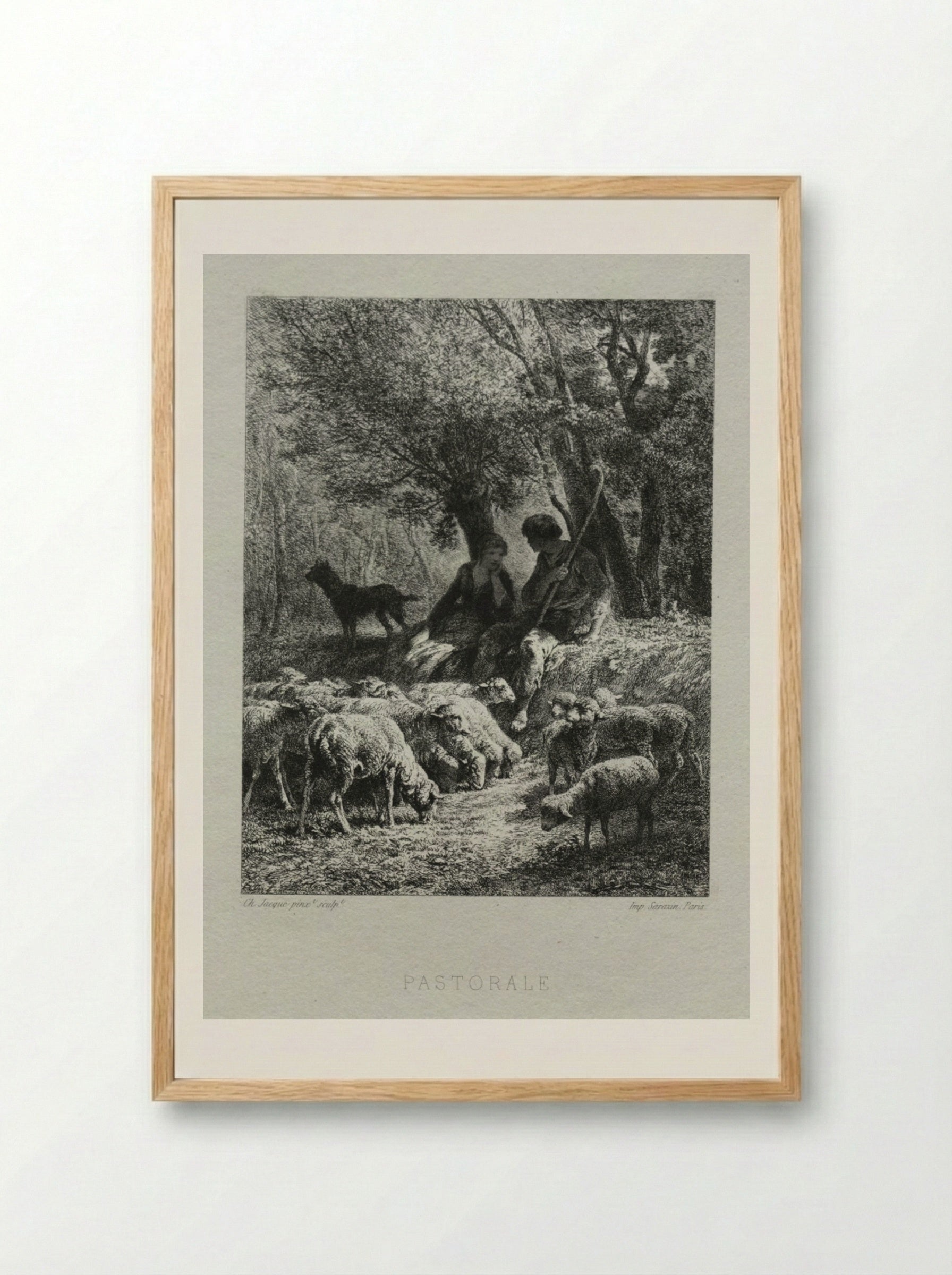 Pastorale - Charles-Émile Jacque - Framed Print Wood