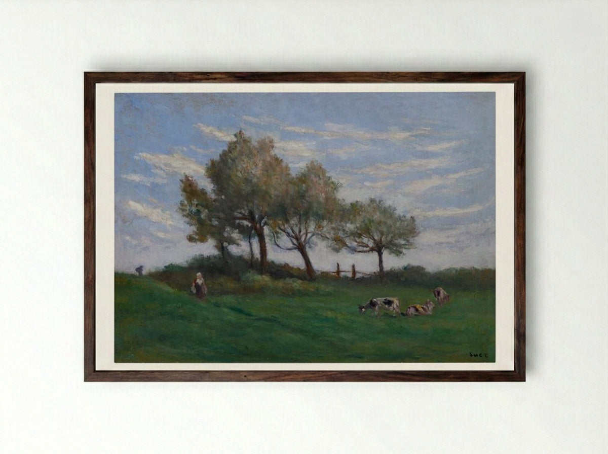 Pasture In Rolleboise - Maximilien Luce - Framed Print Dark Wood