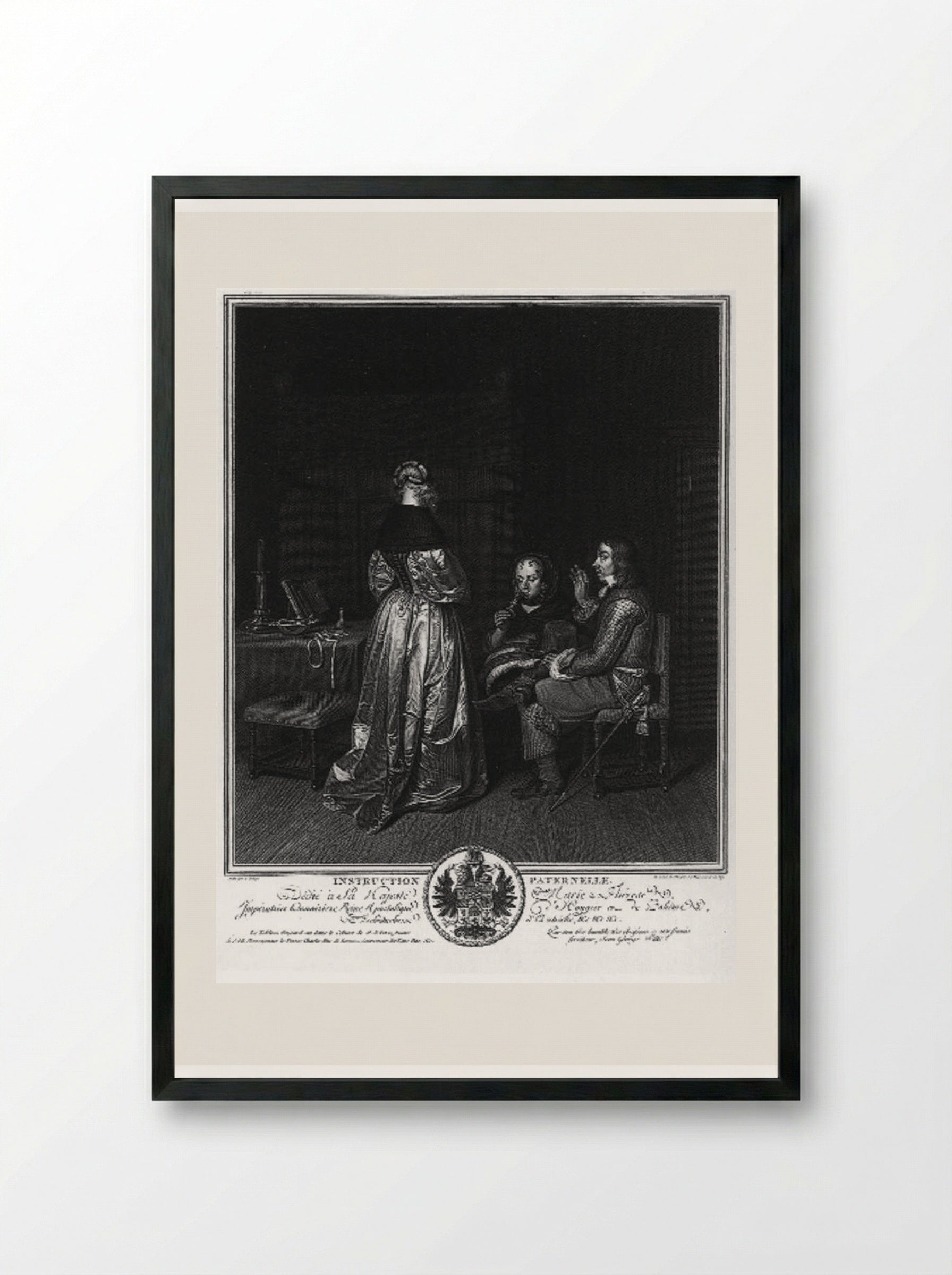 Paternal Instruction - Johann Georg Wille - Framed Print Black