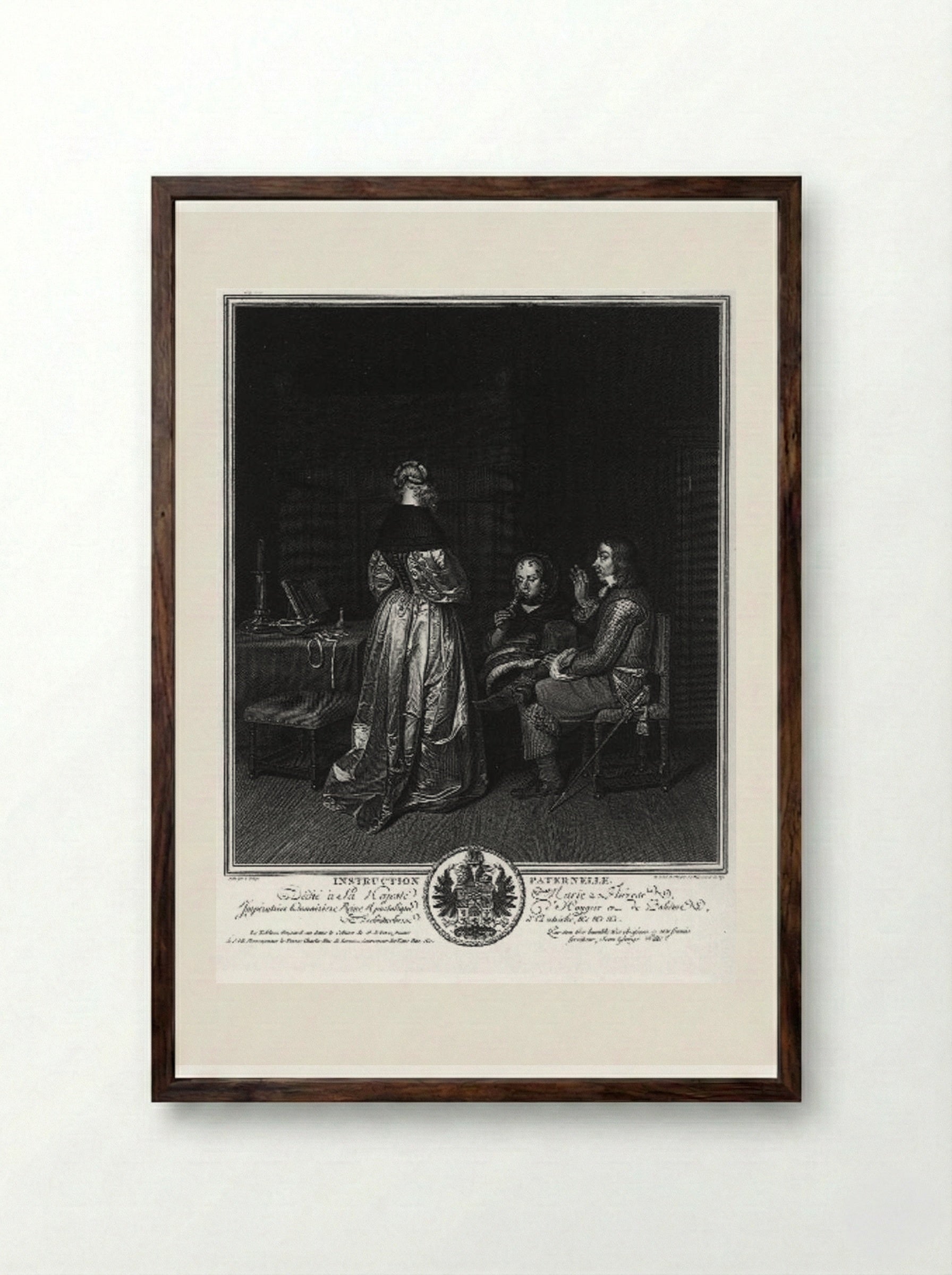 Paternal Instruction - Johann Georg Wille - Framed Print Dark Wood