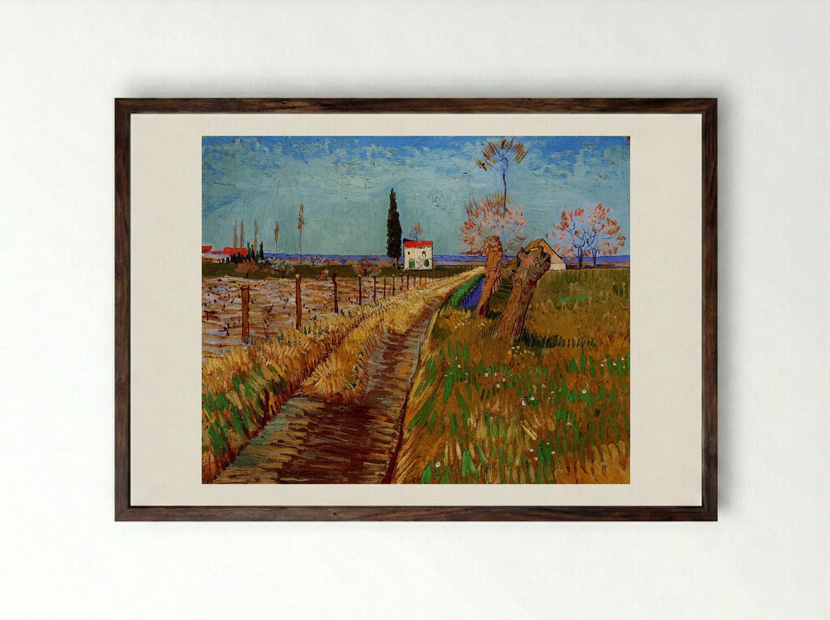 Path Through a Field with Willows - Vincent van Gogh - Framed Print Dark Wood