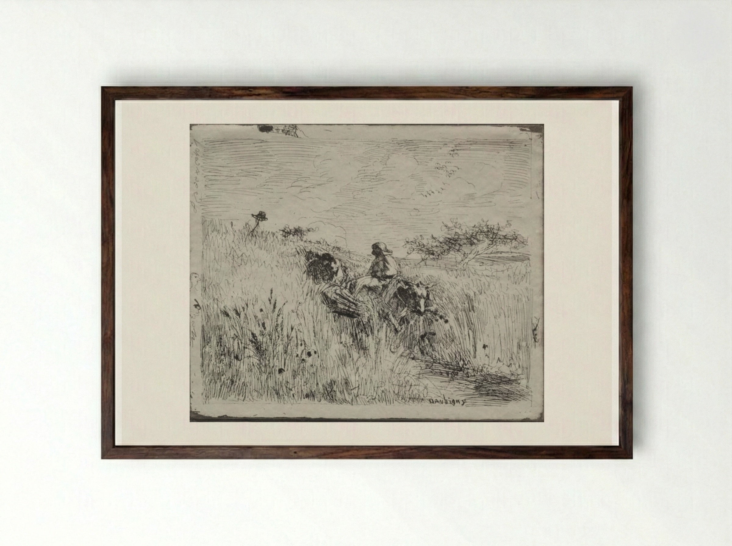 Path Through the Grain Field - Charles François Daubigny - Framed Print Dark Wood