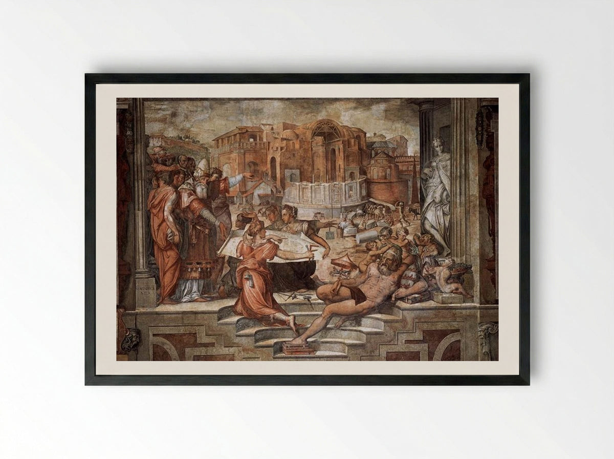 Paul III Farnese Directing the Continuance of St Peter's - Giorgio Vasari - Framed Print Black