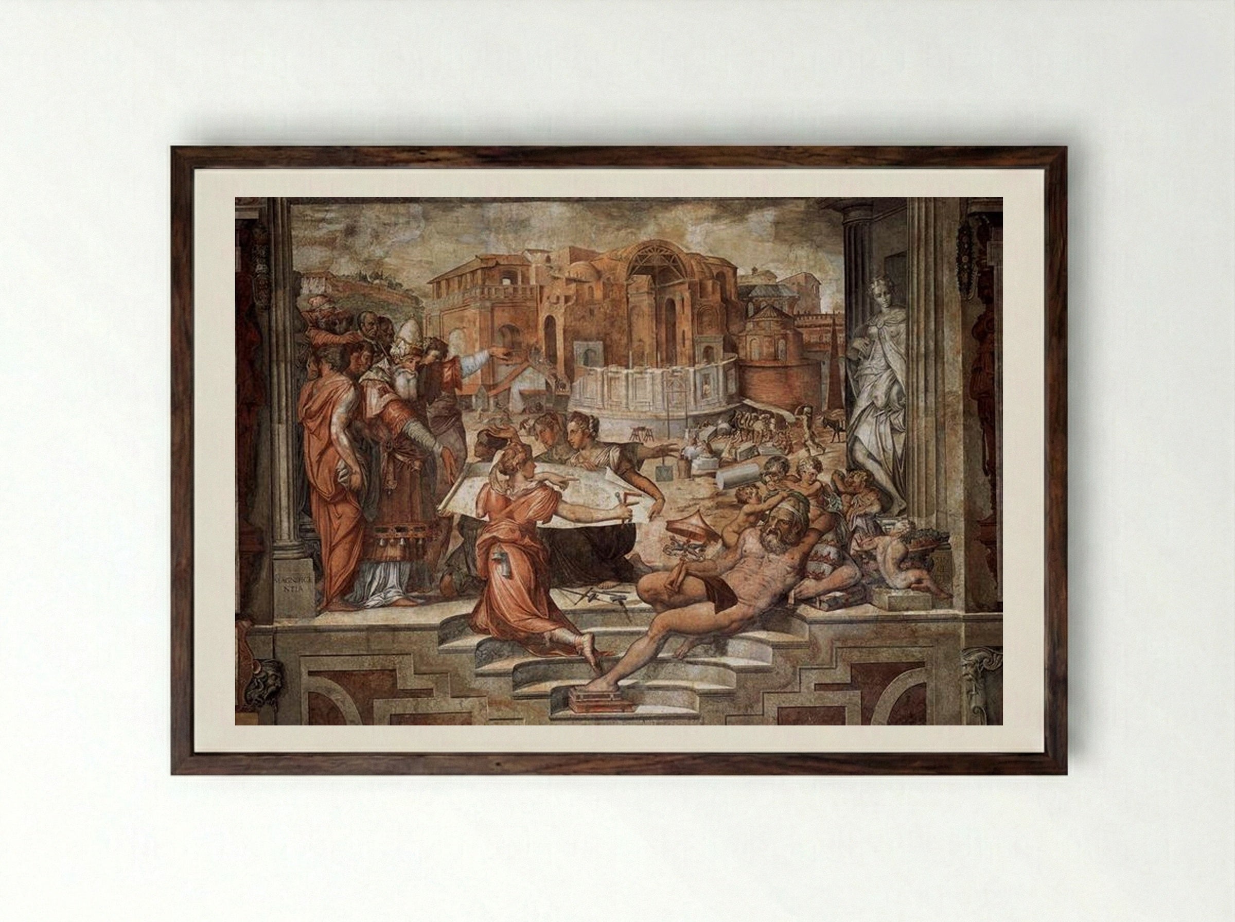 Paul III Farnese Directing the Continuance of St Peter's - Giorgio Vasari - Framed Print Dark Wood