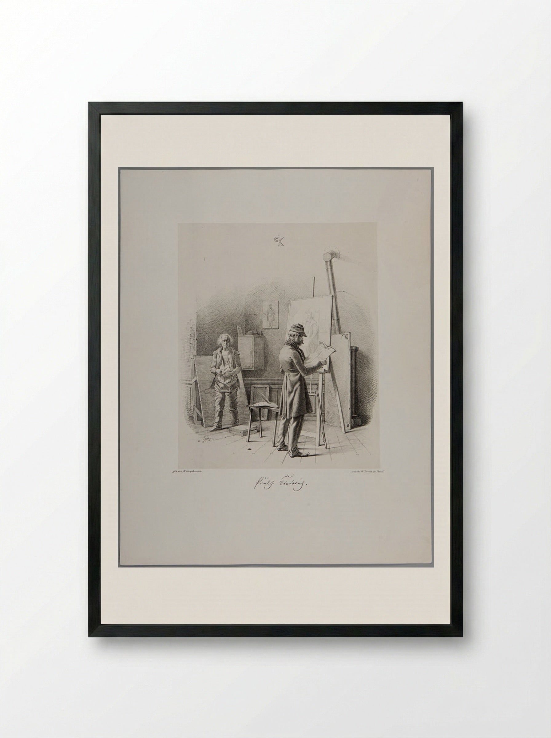 Paul Joseph Kiederich in His Studio - Wilhelm Camphausen - Framed Print Black